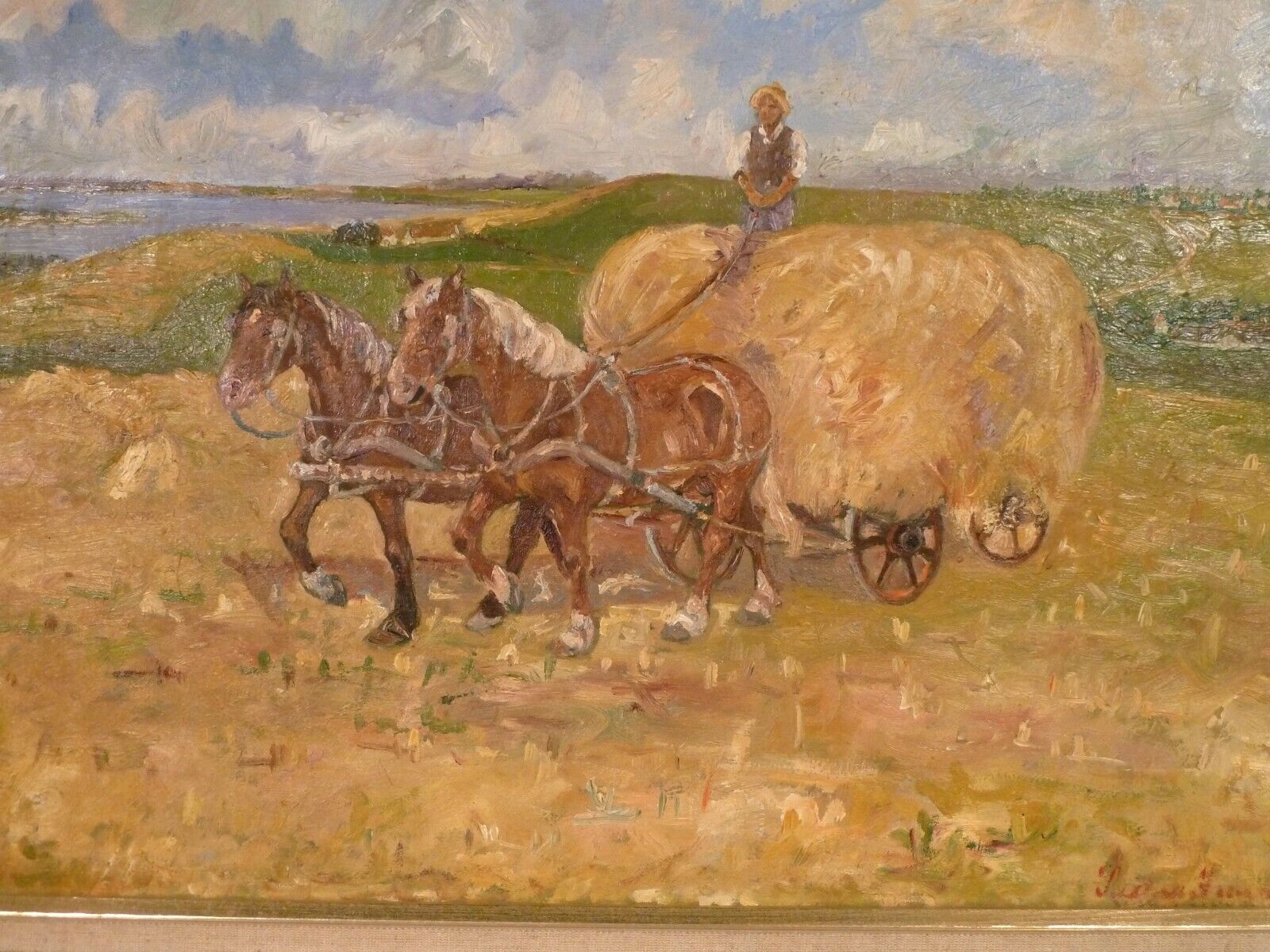 UNIDENTIFIED ARTIST! HARVEST LANDSCAPE WITH FARMER HARVESTING