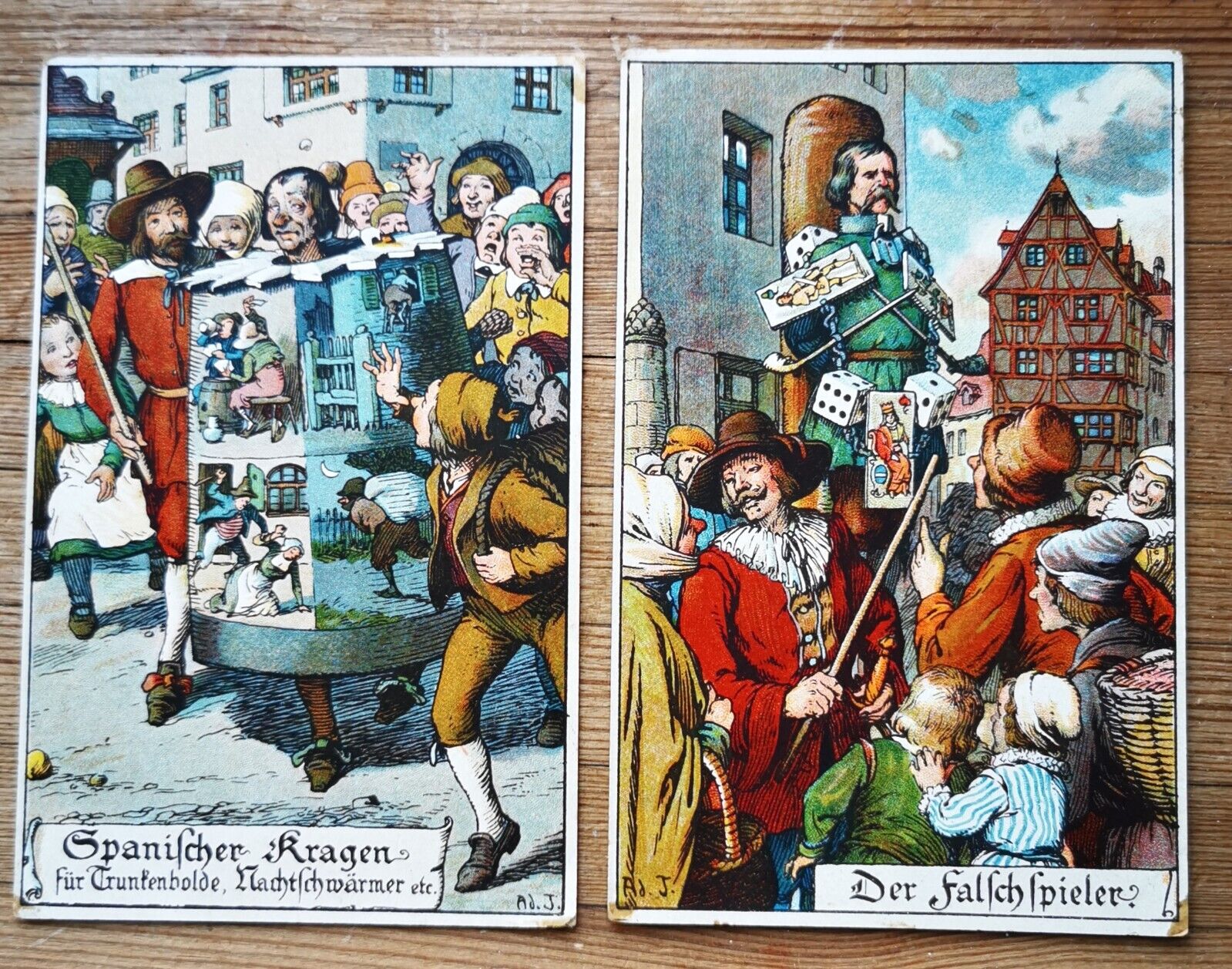 Two old comic postcards: Un-used and signed by german artist  pok386