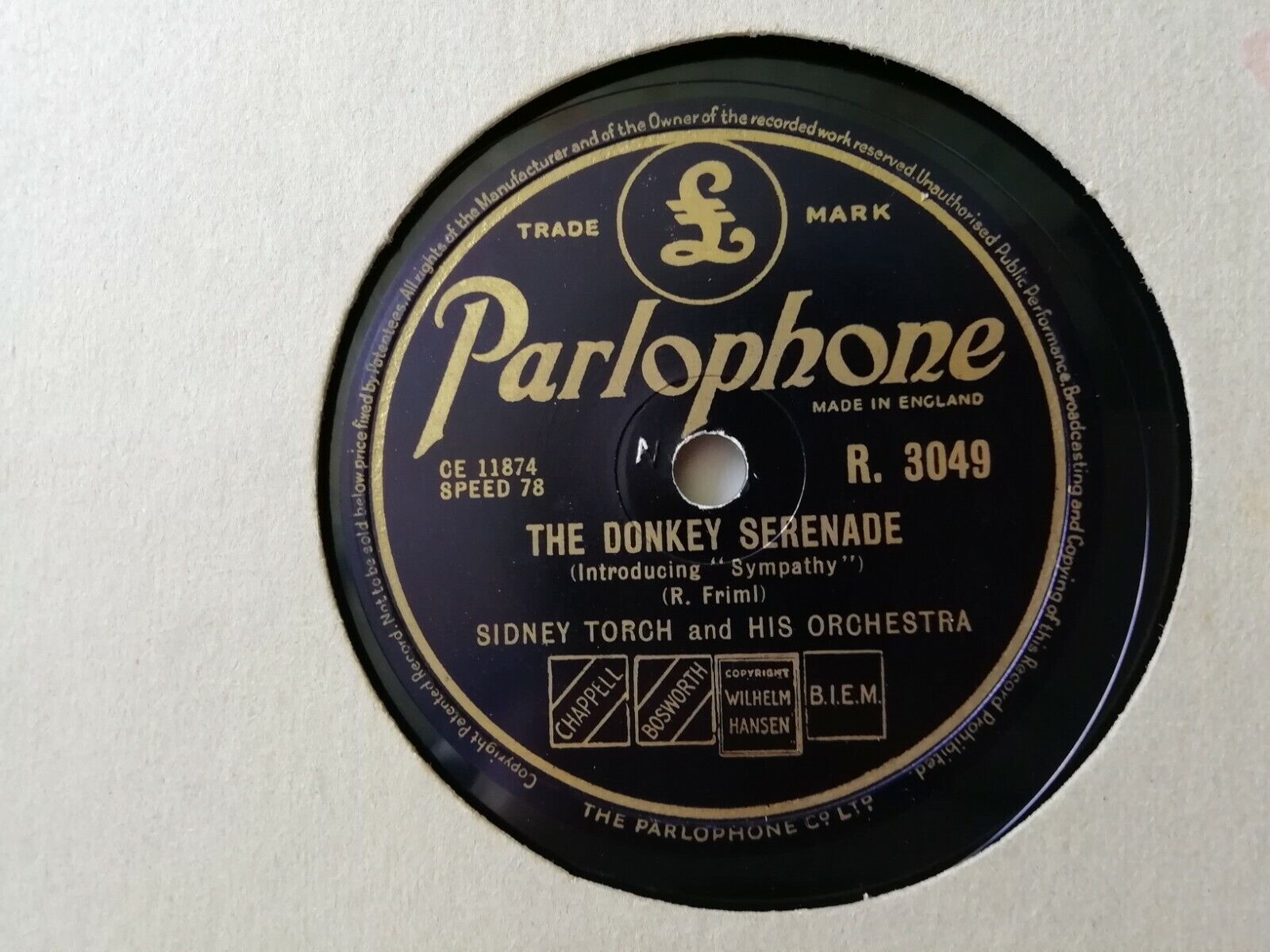 78 rpmSIDNEY TORCHThe Donkey SerenadeSamba SudParlophone England R3049