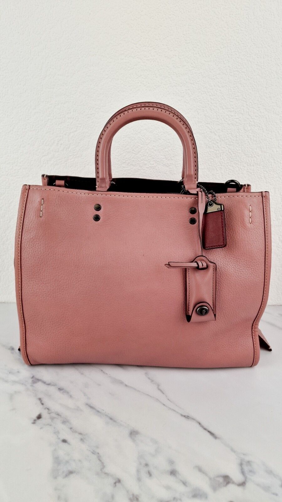 Coach 1941 Rogue 31 Dusty Rose Pink Mixed Leather Burgundy Suede Satchel 23755