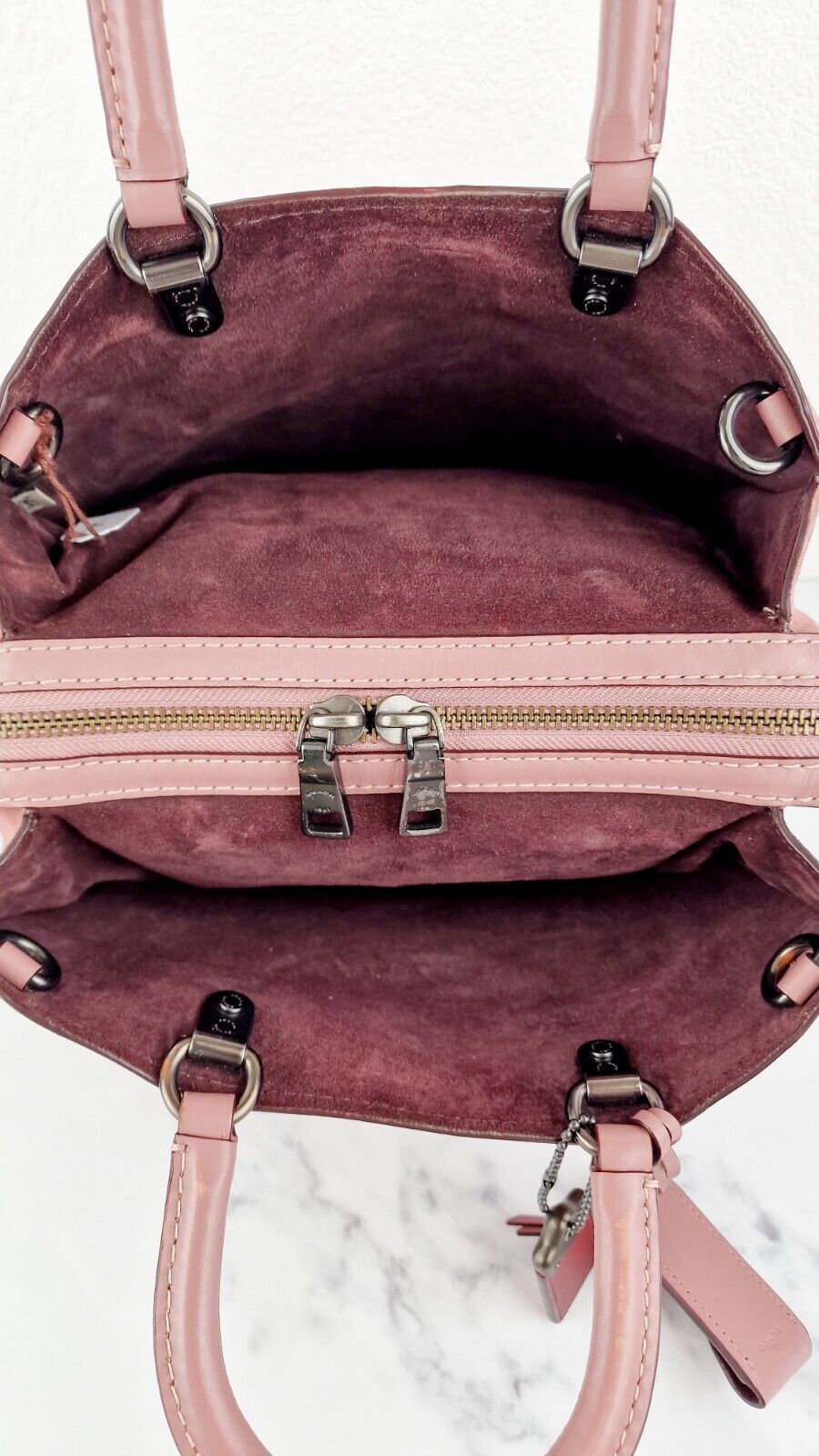 Coach 1941 Rogue 31 Dusty Rose Pink Mixed Leather Burgundy Suede Satchel 23755