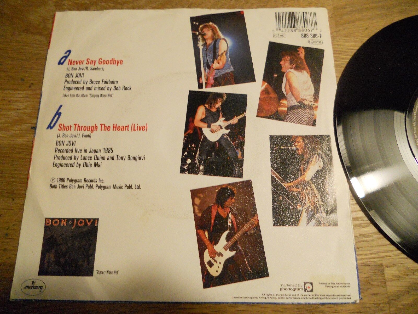 BON JOVI "NEVER SAY GOODBYE / SHOT THROUGH THE HEART (LIVE)" 1986 DUTCH MERCURY*