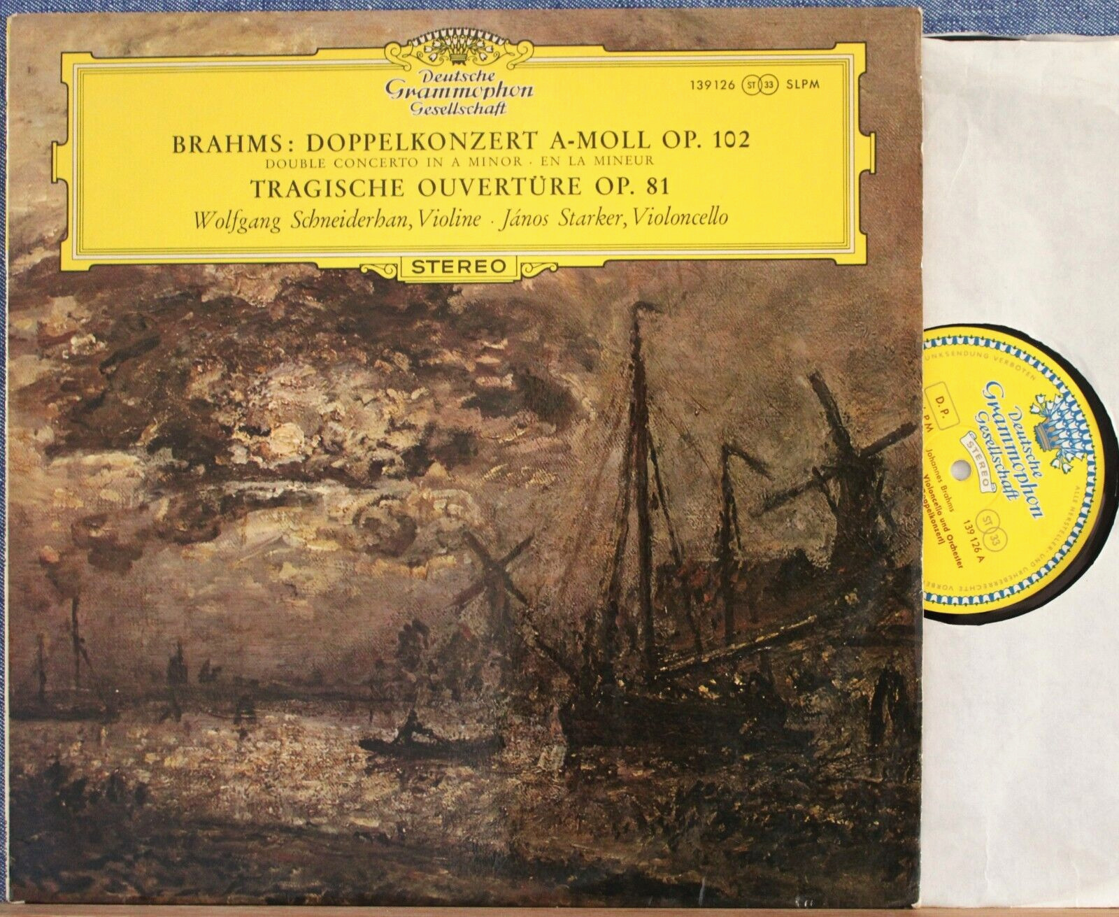 Schneiderhan; Starker Brahms (Double concerto; etc) DGG 139 126 SLPM tulip NM