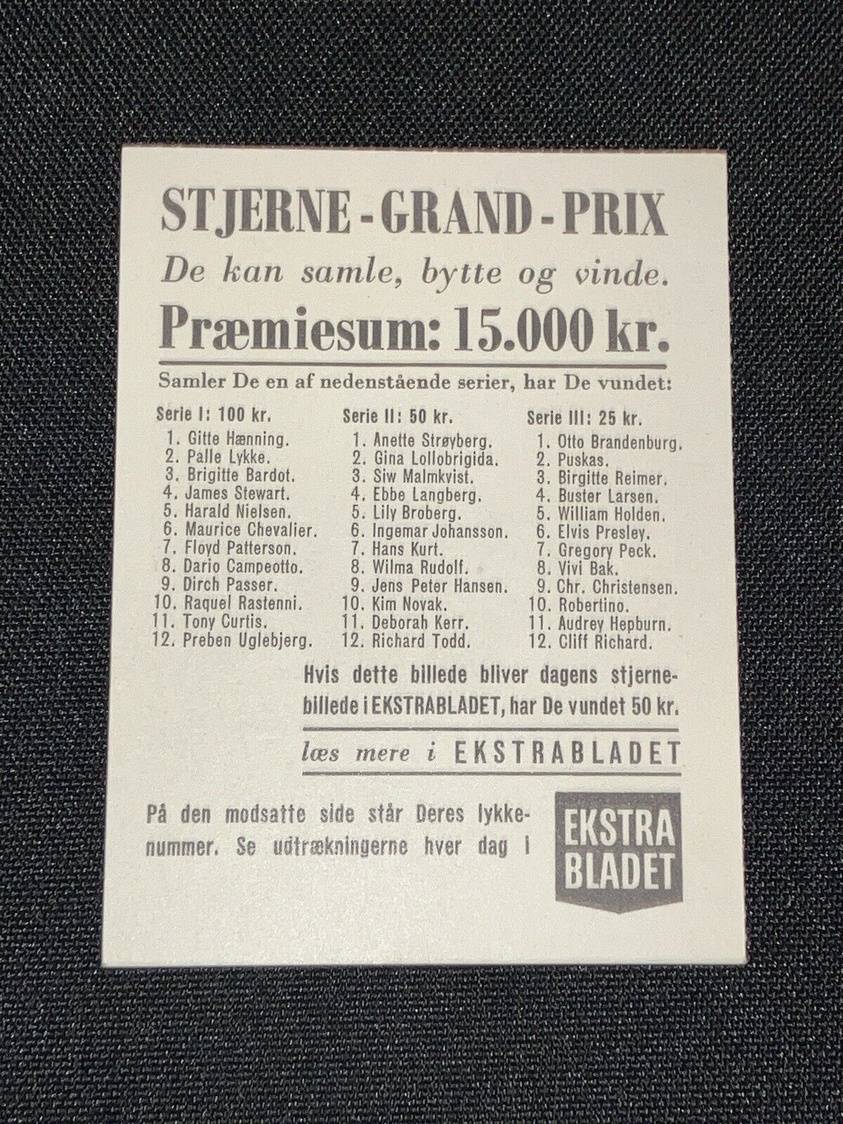 Ingrid Bergman 1962 Swedish Actor Stjerne Grand Prix Vintage Card Casablanca