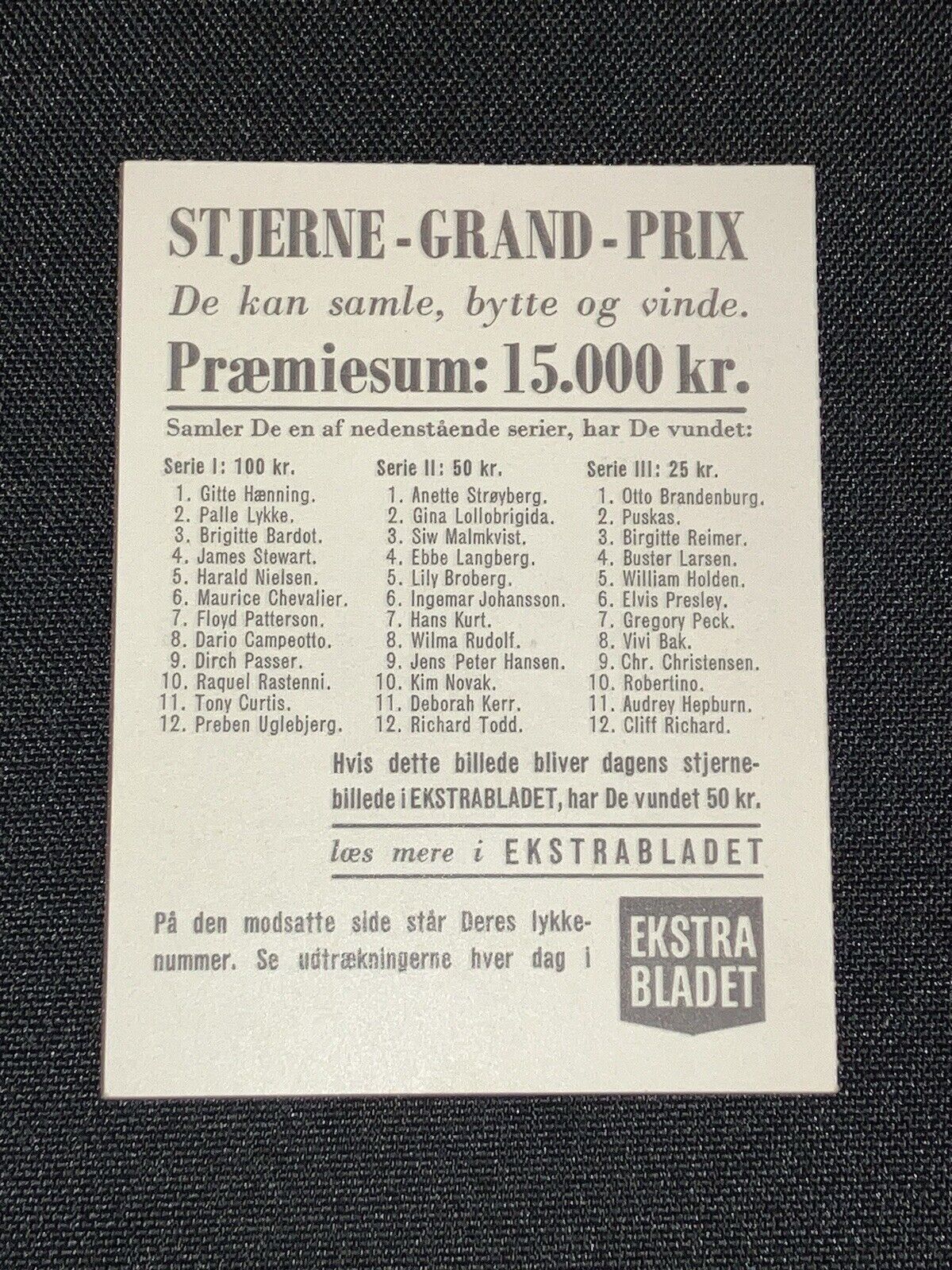 Ingrid Bergman 1962 Swedish Actor Stjerne Grand Prix Vintage Card Casablanca