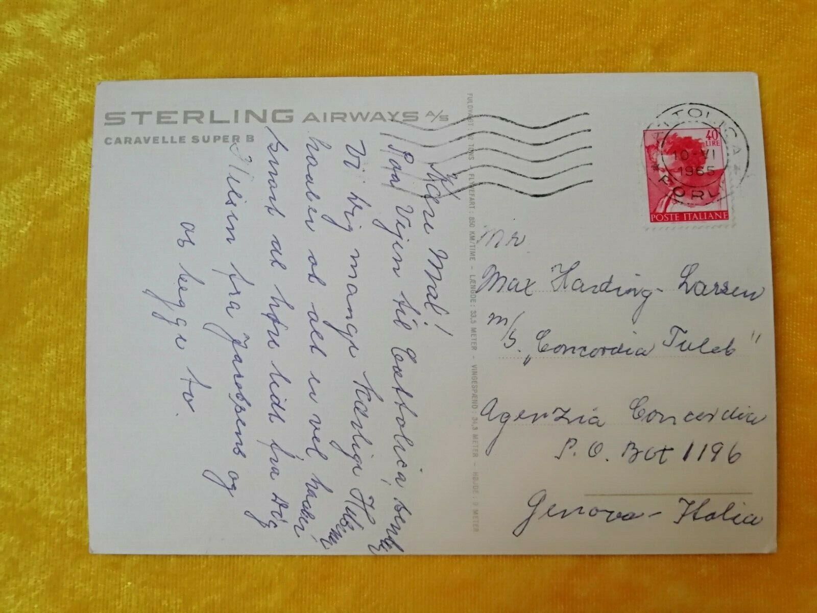 Aviation postcardSterling Airways Caravelle Super B