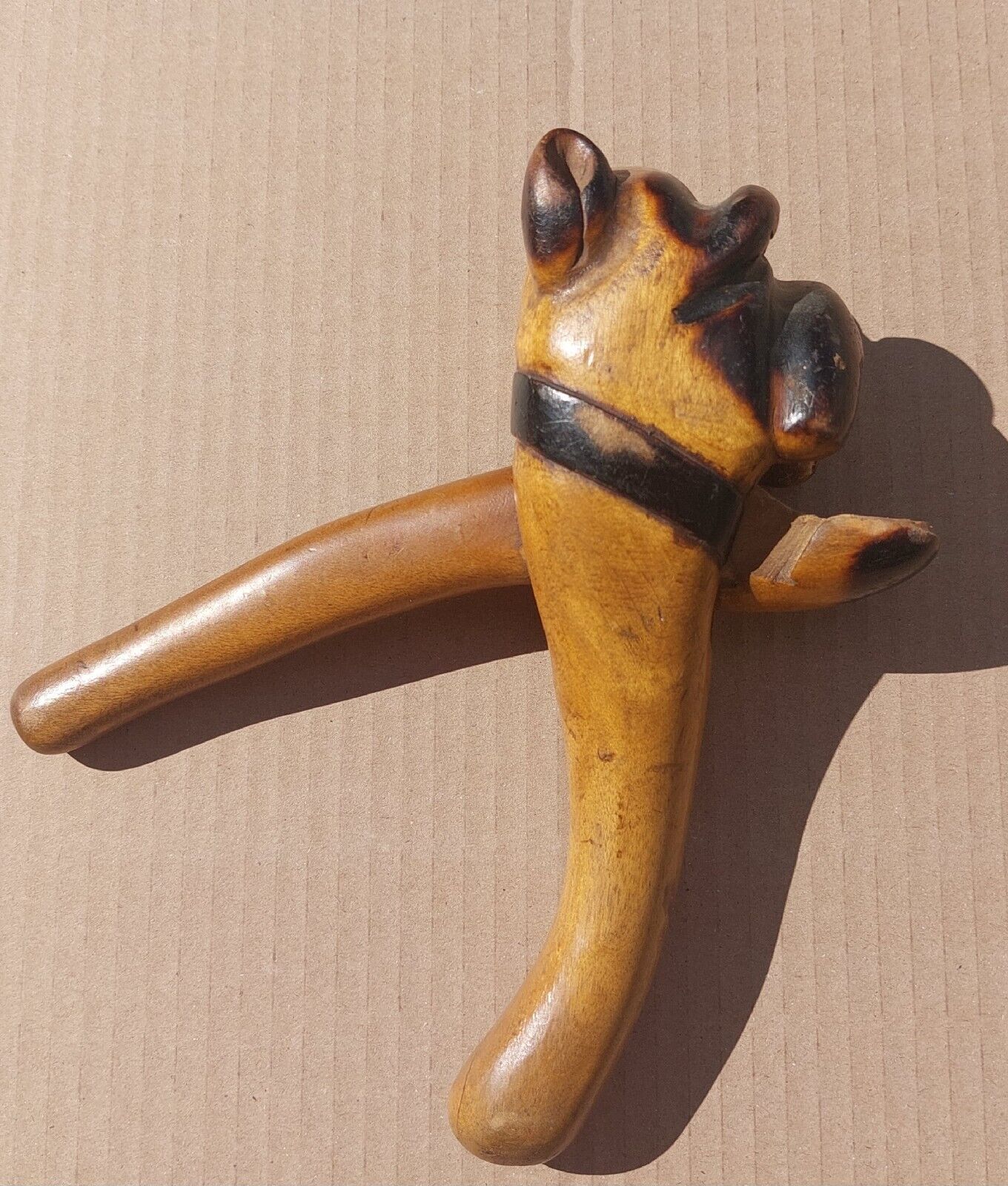 Vintage figurative head bull dog head nutcracker made in wood