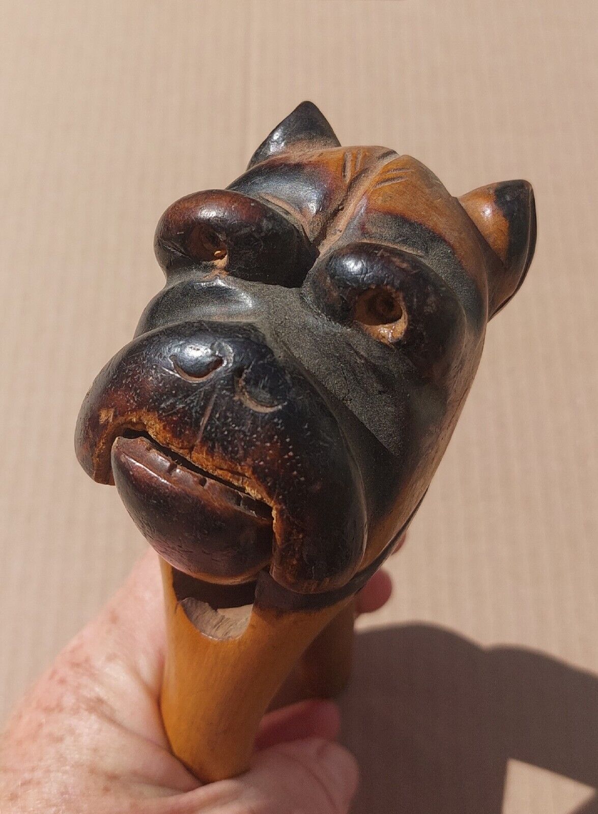 Vintage figurative head bull dog head nutcracker made in wood