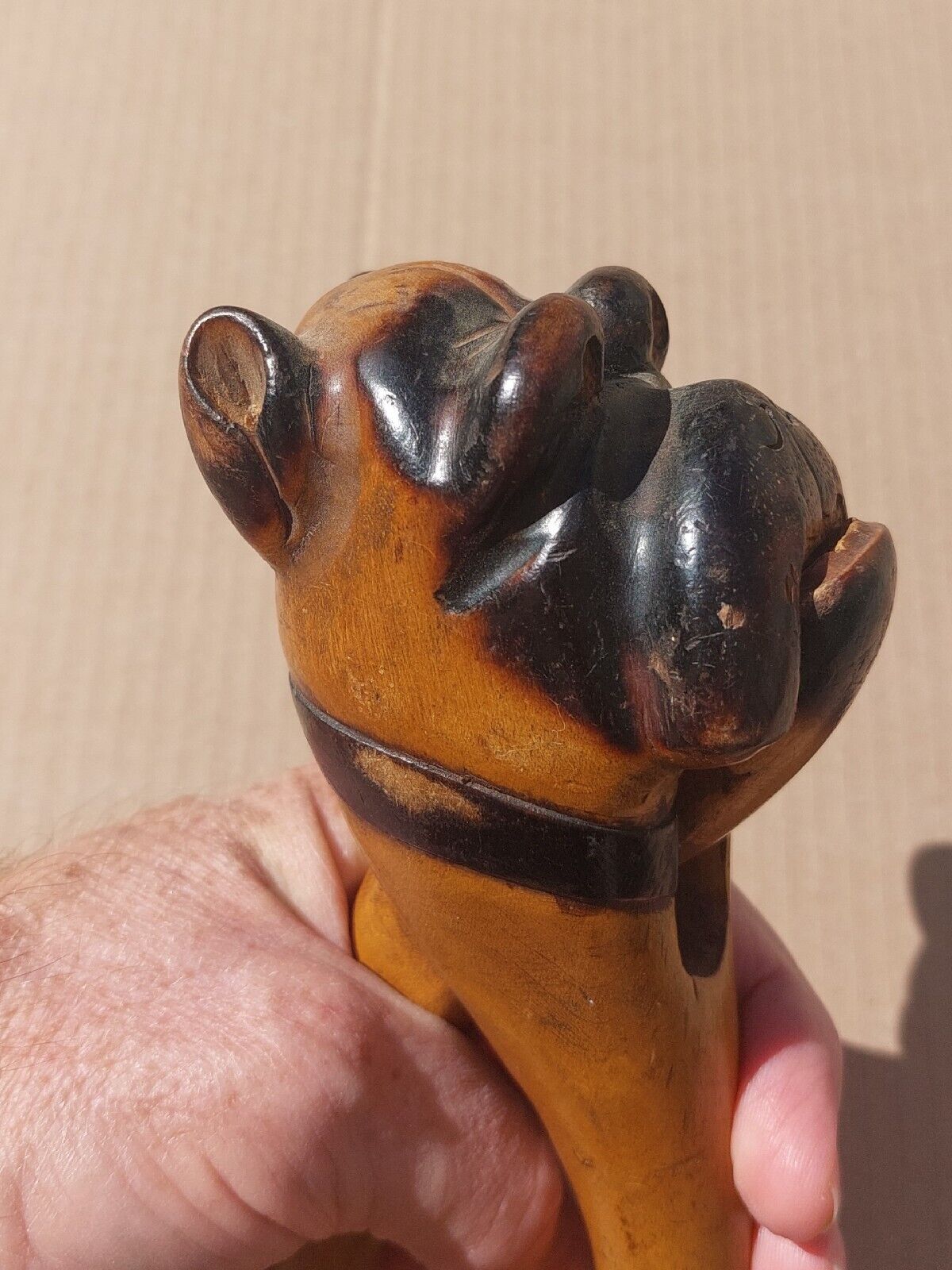 Vintage figurative head bull dog head nutcracker made in wood