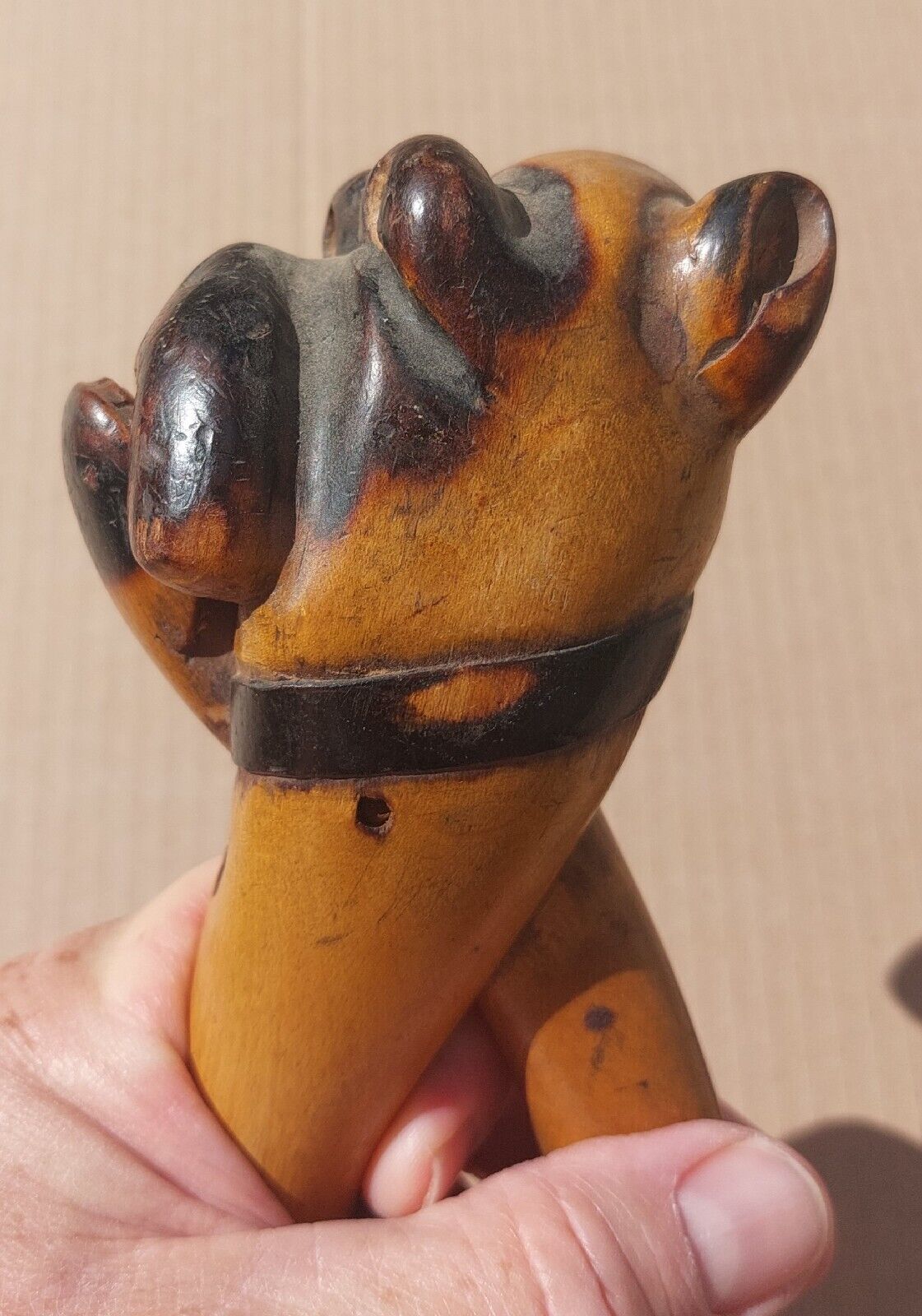 Vintage figurative head bull dog head nutcracker made in wood