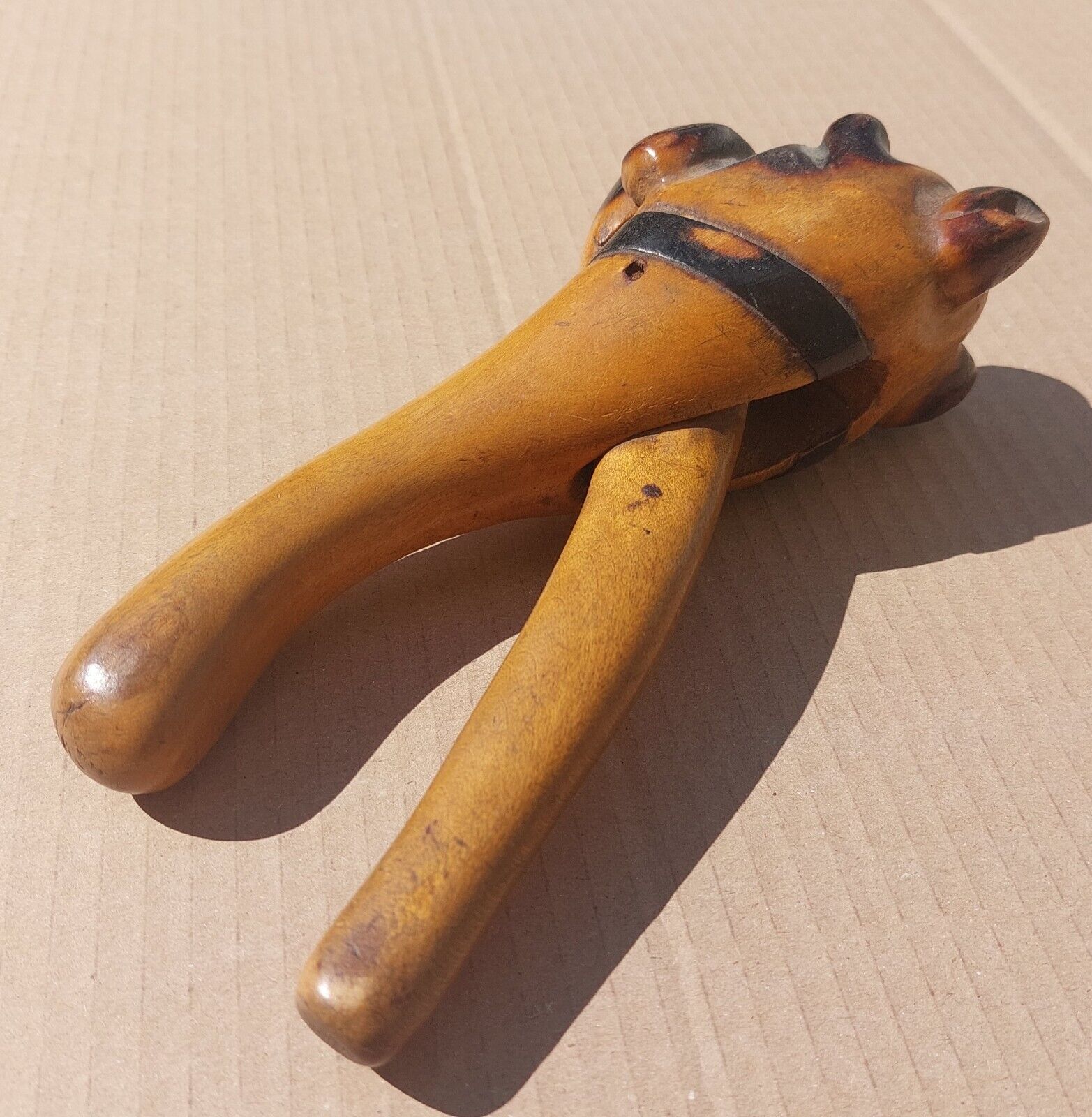 Vintage figurative head bull dog head nutcracker made in wood