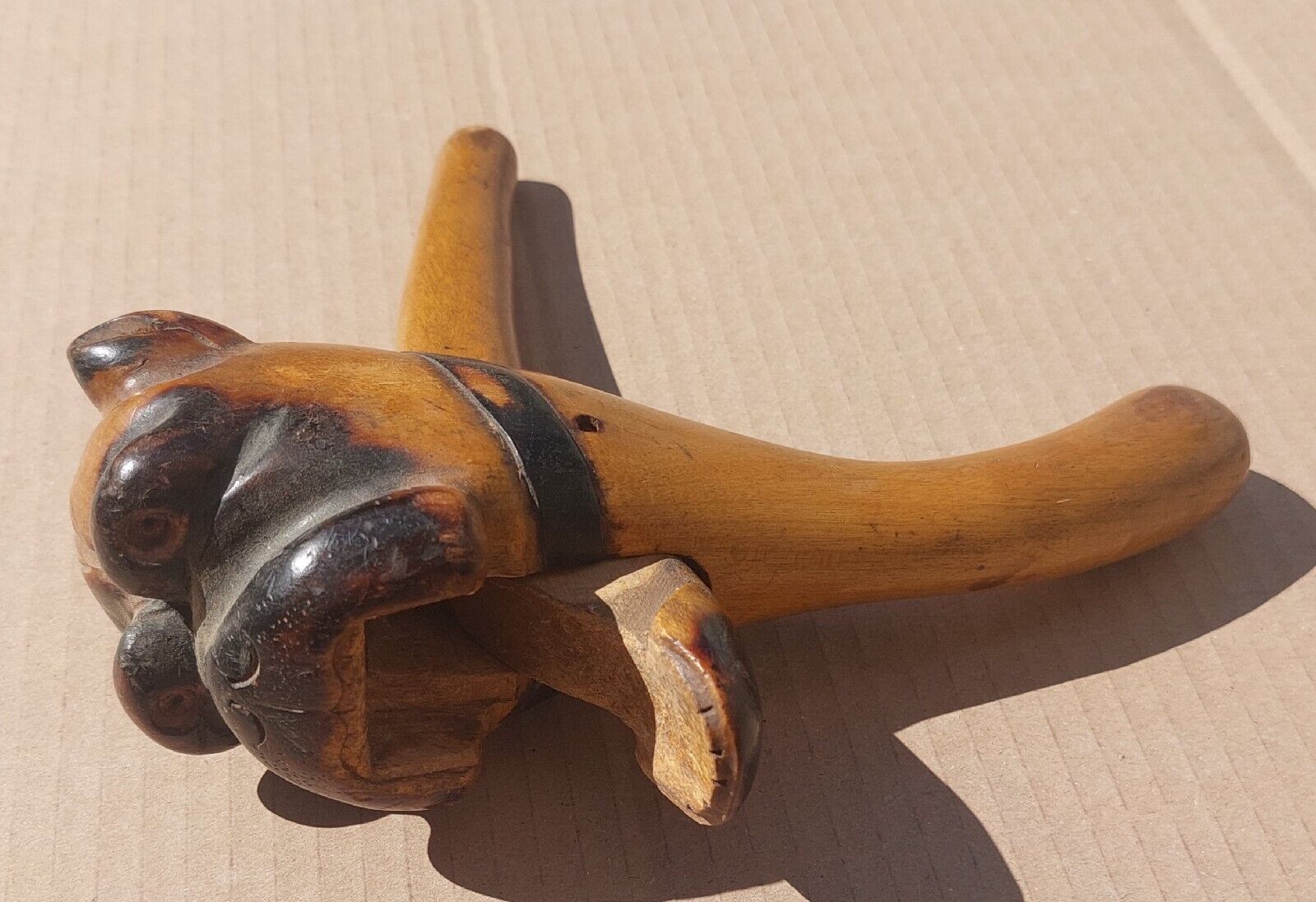 Vintage figurative head bull dog head nutcracker made in wood