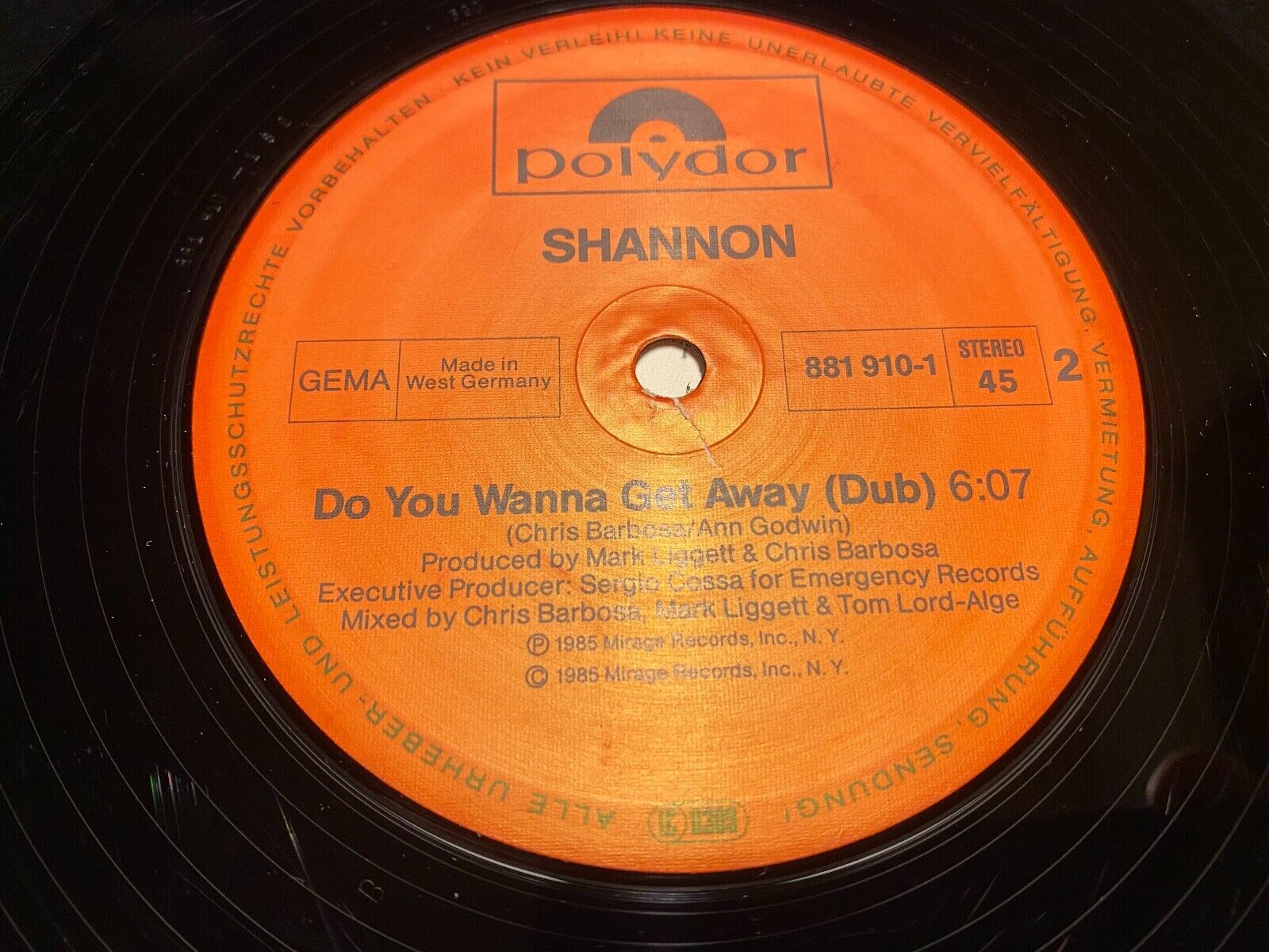 SHANNON "DO YOU WANNA GET AWAY" REMIX POLYDOR RECORDS WEST GERMAN 12" 1985 REMIX