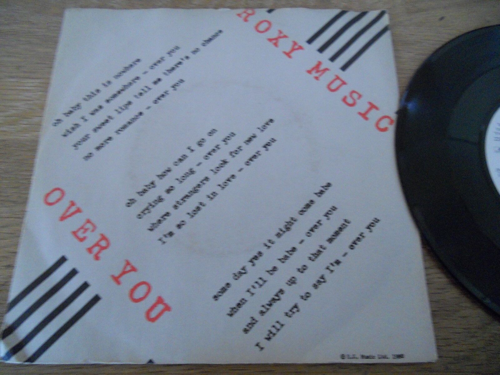 ROXY MUSIC OVER YOU / MANIFESTO 1980 7 INCH SINGLE NCB USED ONLY FOR SCANDINAVIA