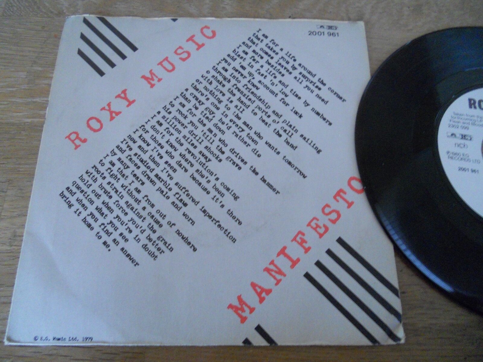 ROXY MUSIC OVER YOU / MANIFESTO 1980 7 INCH SINGLE NCB USED ONLY FOR SCANDINAVIA