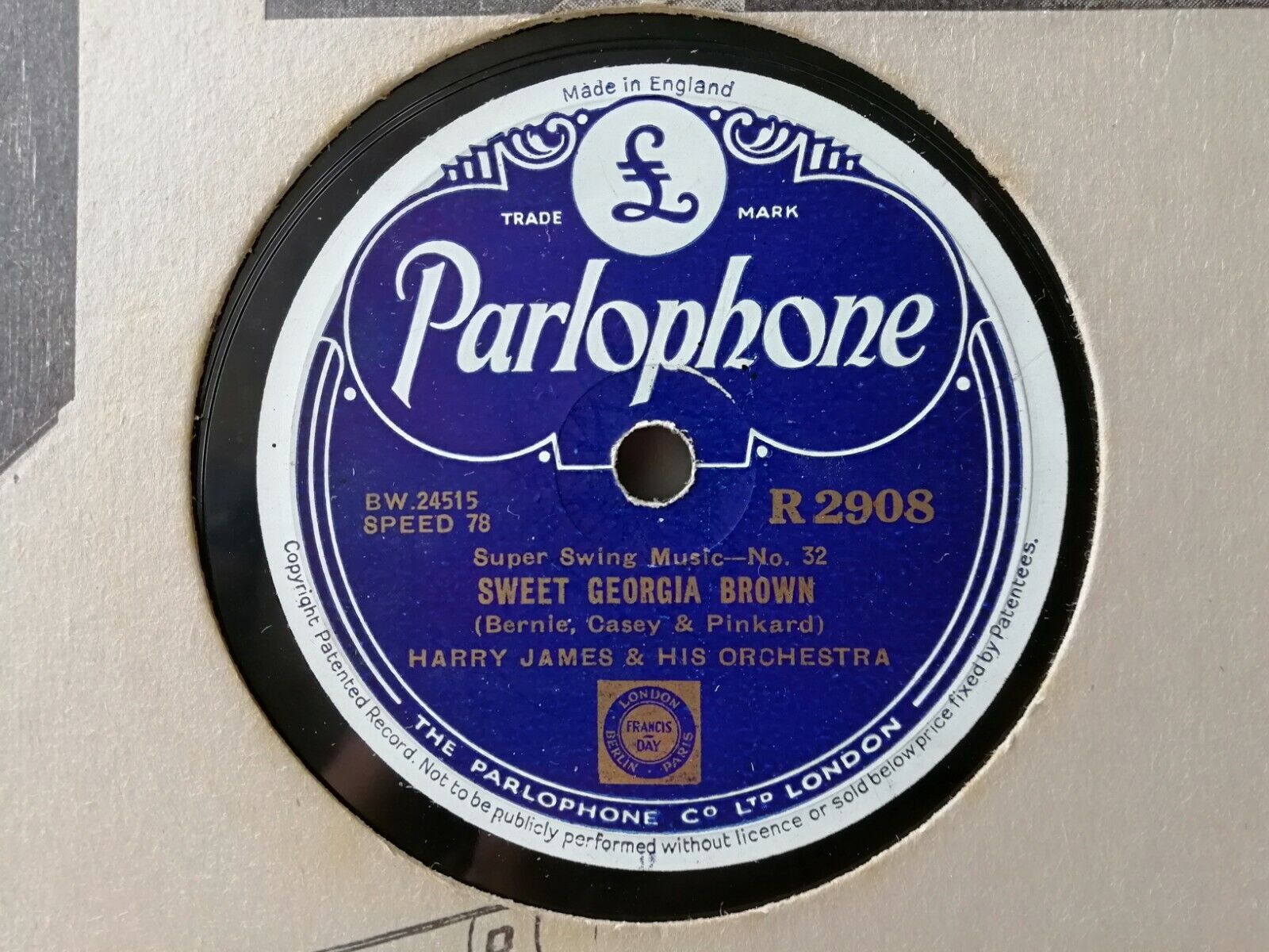 78 rpm Harry James  His Orchestra Sweet Georgia BrownParlophone R2908