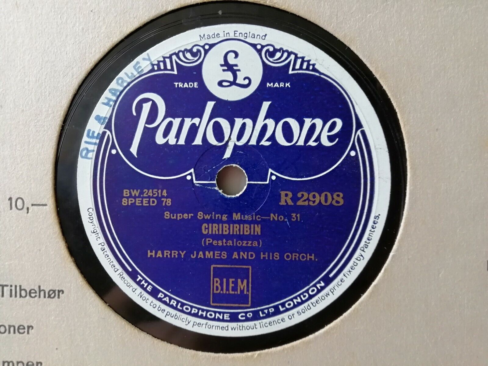 78 rpm Harry James  His Orchestra Sweet Georgia BrownParlophone R2908