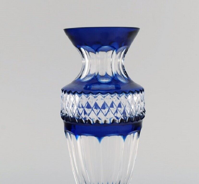 Bohemian glass vase in clear and blue art glass Classic style Mid-20th century