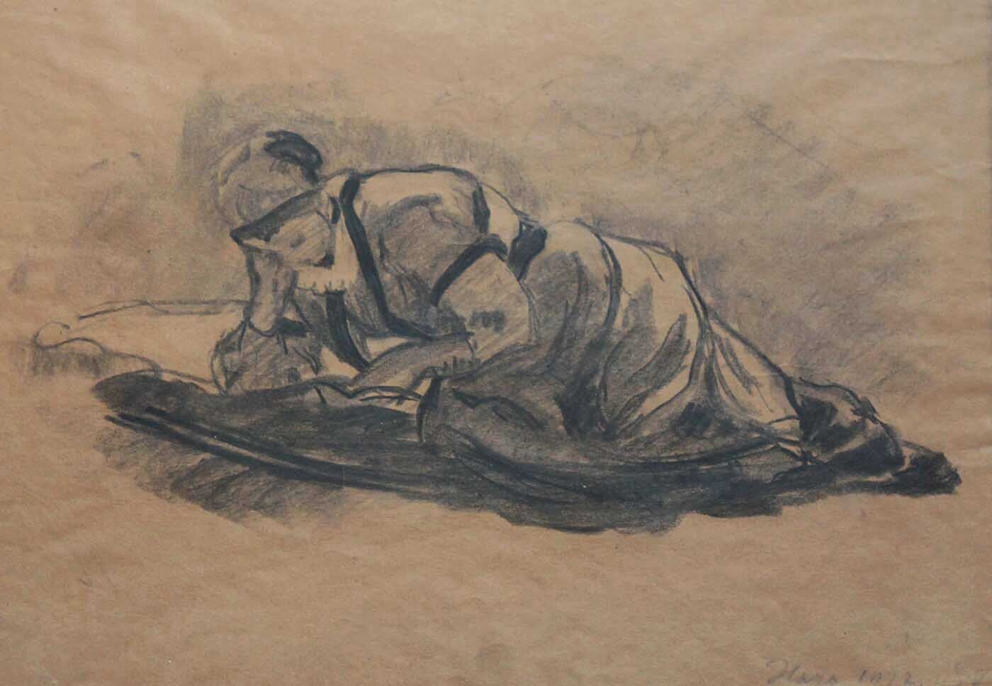 Stefan Viggo Pedersen drawing A young girl reading From Sweden 1912 Framed