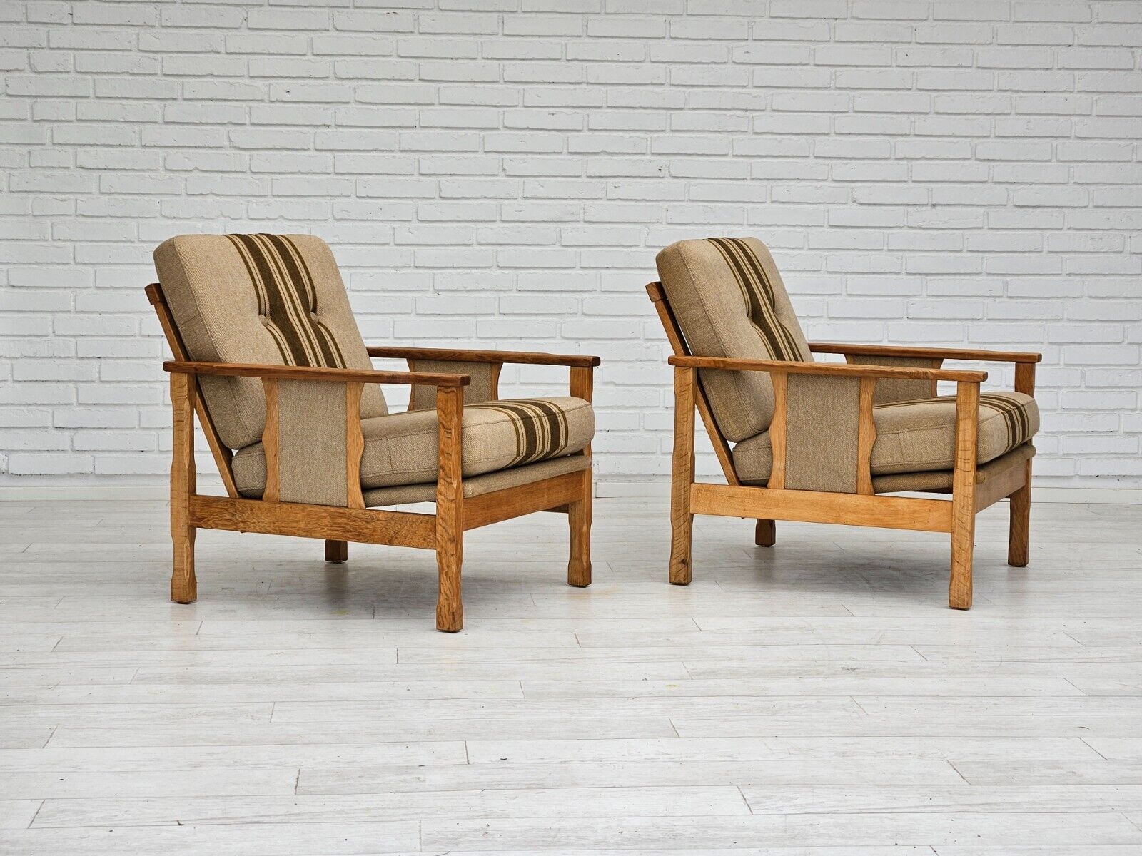 1970s pair of Danish lounge chairs original very good condition wool oak