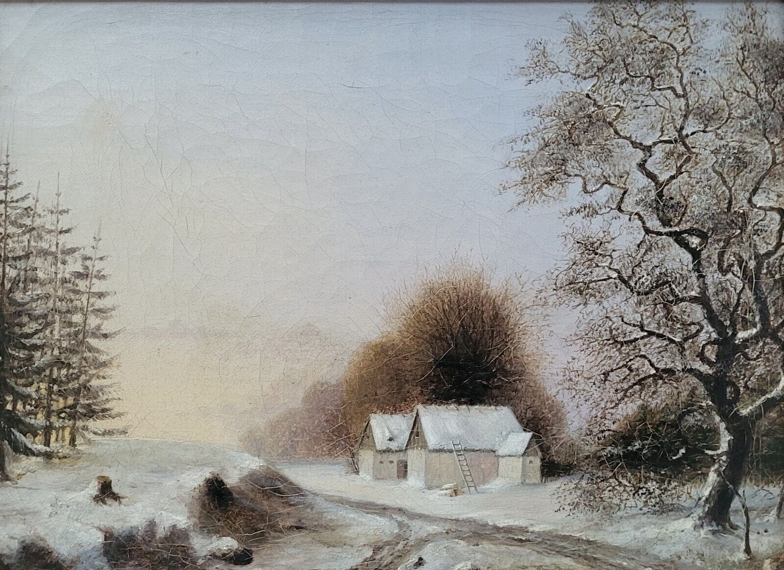 Antique oil painting Unknown artist (19th c): ”In the dead of winter”