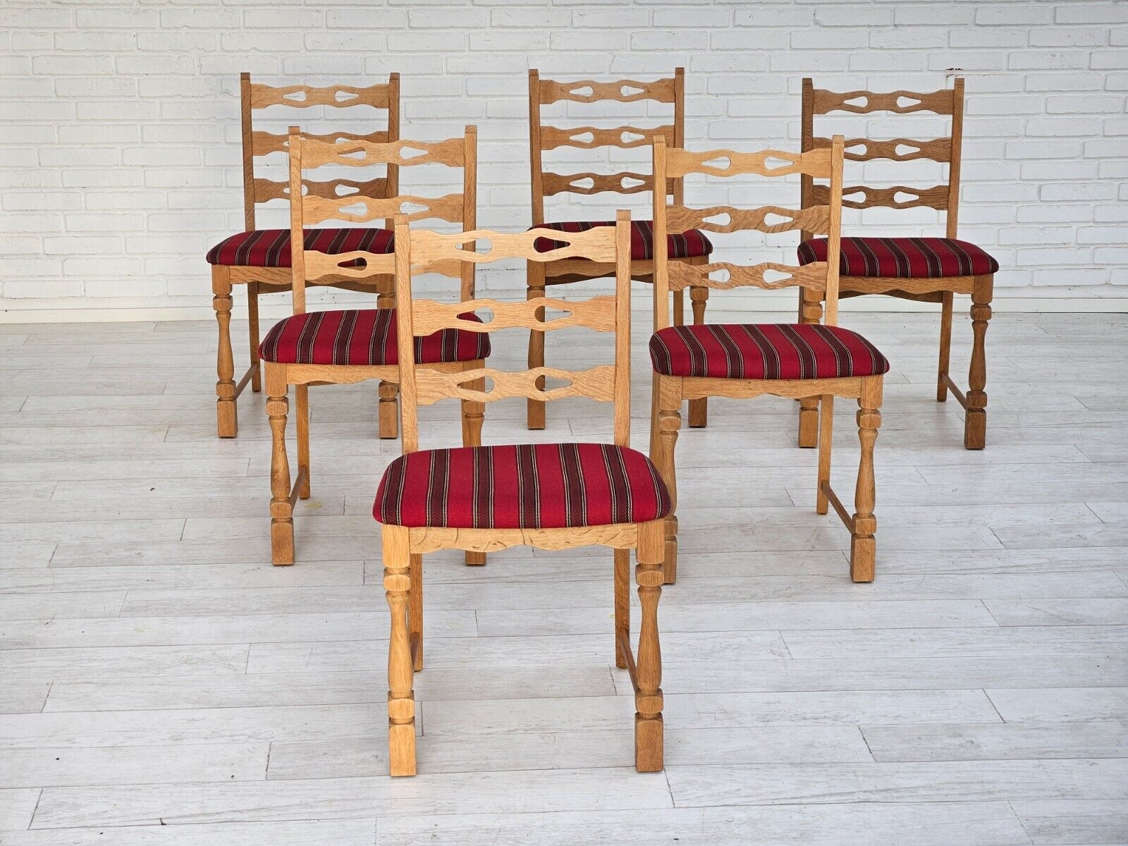 1970s set 6 pcs of Danish dinning chairs original good condition oak