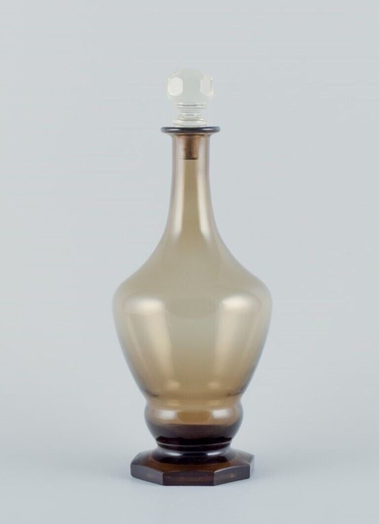 Danish glassworks mouth-blown Art Deco wine decanter in smoked glass 