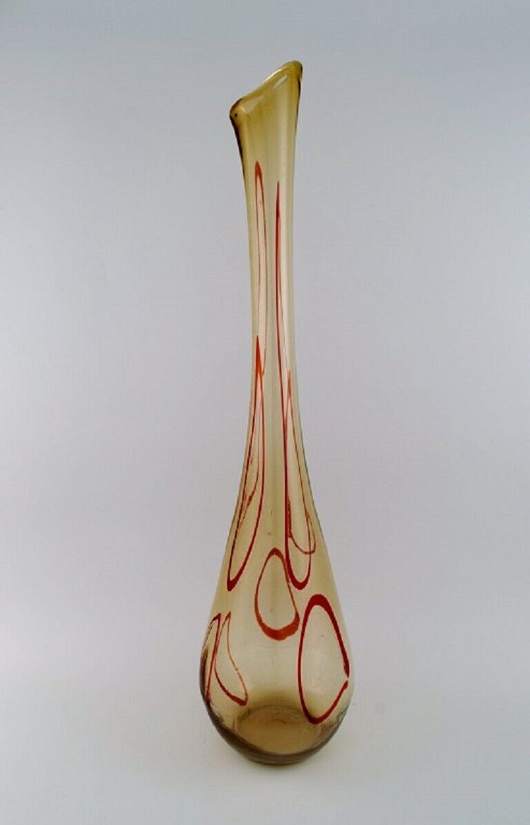 Large Murano floor vase in smoky and red mouth blown art glass Italian design