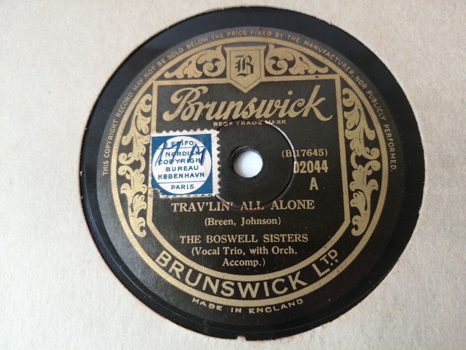 78 RPM  shellacTHE BOSWELL SISTERSTravellin' All Alone/StLouis Blues