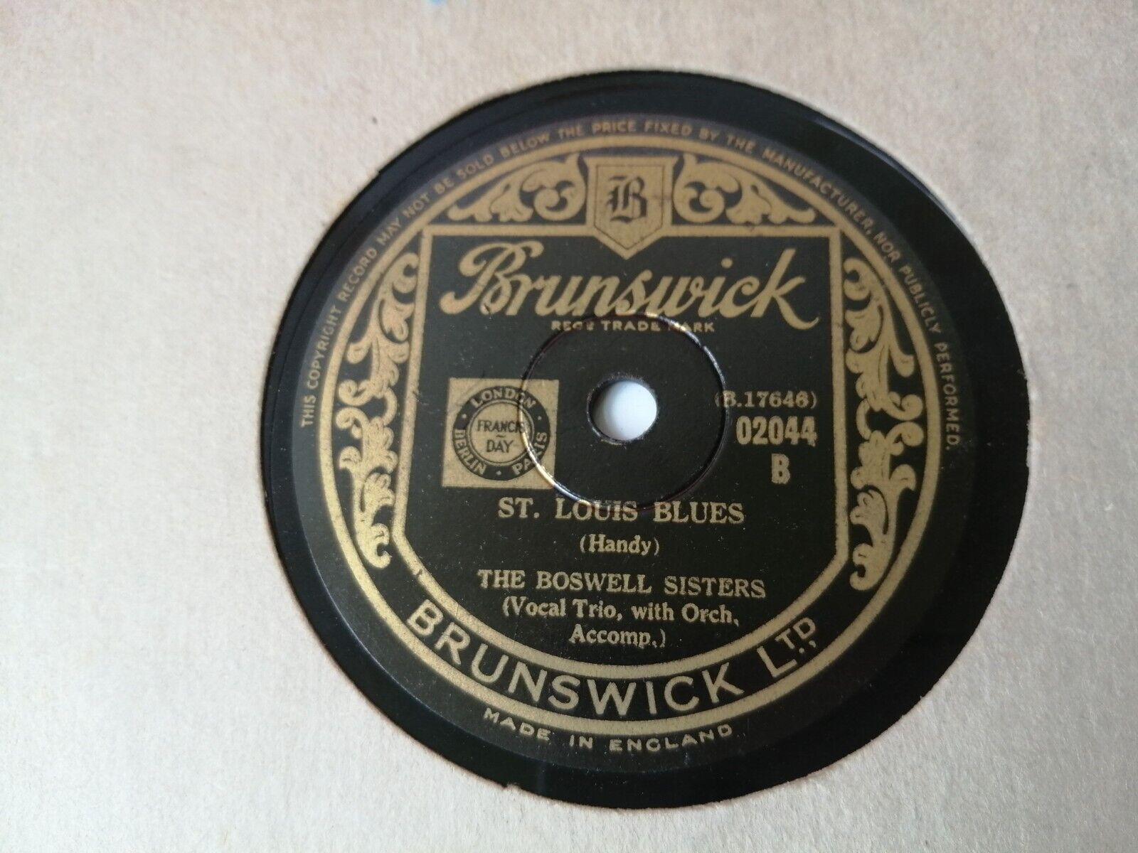 78 RPM  shellacTHE BOSWELL SISTERSTravellin' All Alone/StLouis Blues