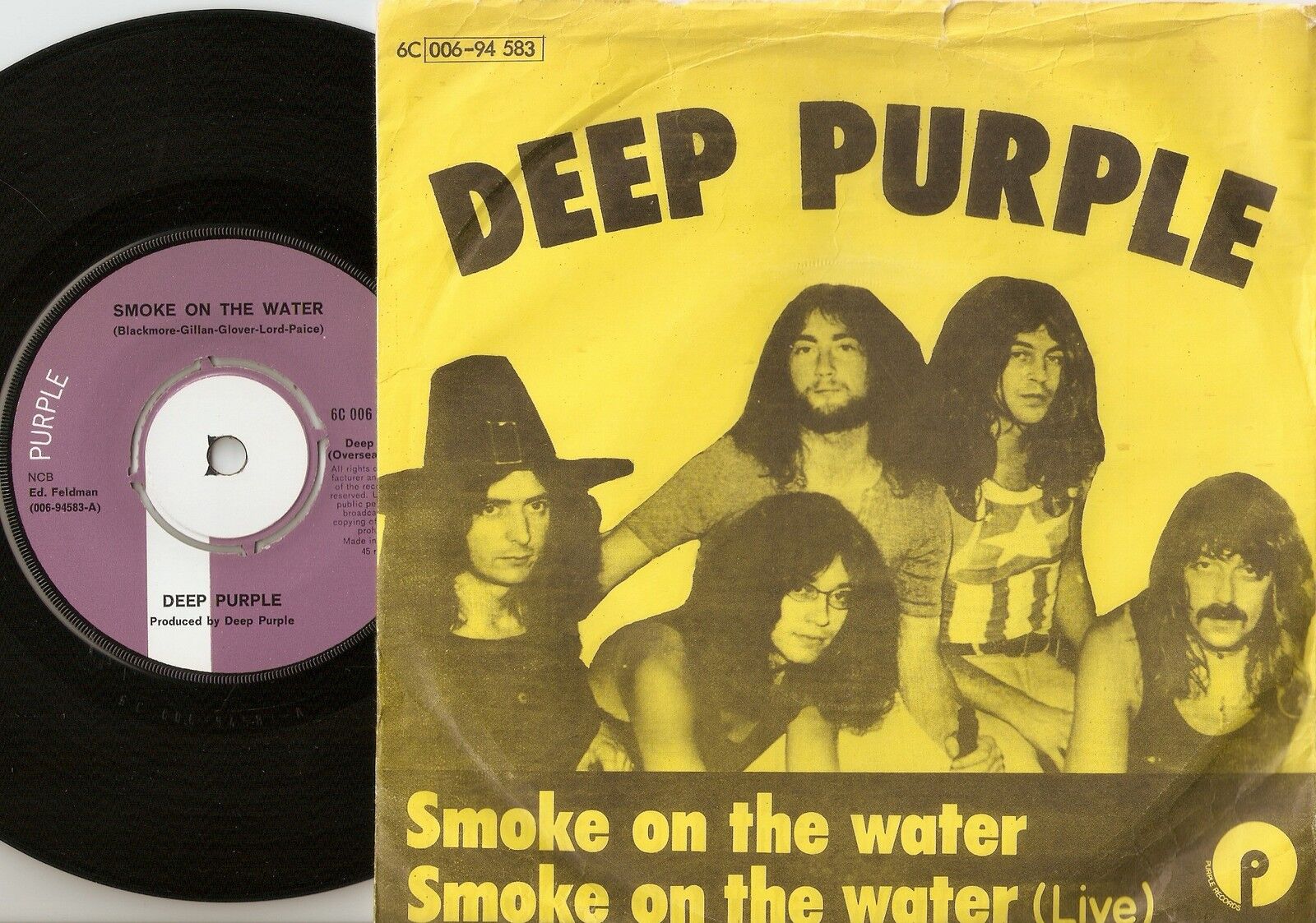 DEEP PURPLE SMOKE ON THE WATER STUDIO  LIVE DANISH 45+PS 1972 HEAVY PSYCH ROCK