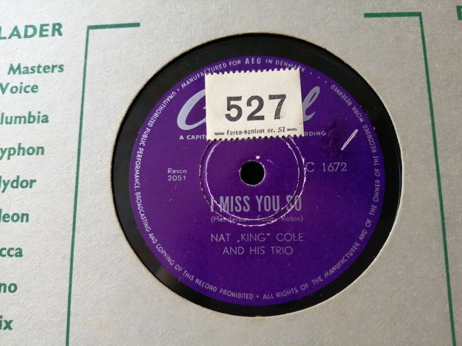 78 RPM: NAT KING COLE  His TrioI Miss You So /Lush Life Capitol C 1672