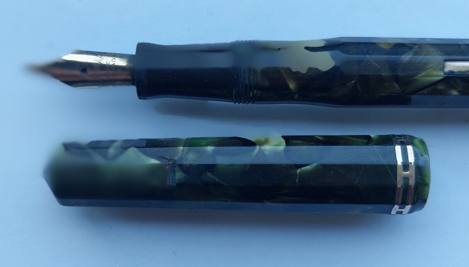 Vintage green marbled and 12-sided Eversharp fountain pen made in Canada