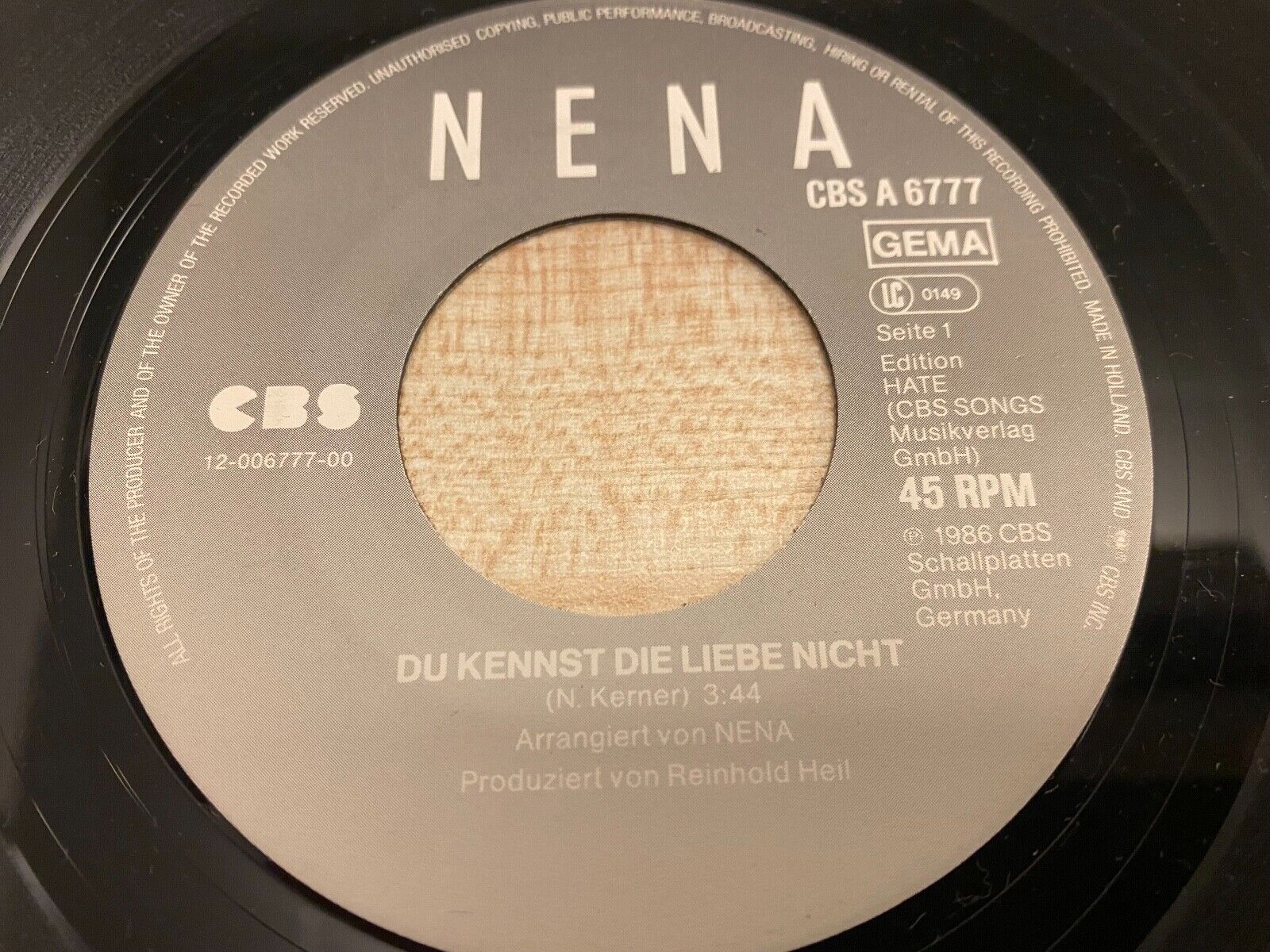 NENA "DU KENNST DIE LIEBE NICHT" 1986 DUTCH PRESSED SINGLE PROMOTIONAL COPY RARE