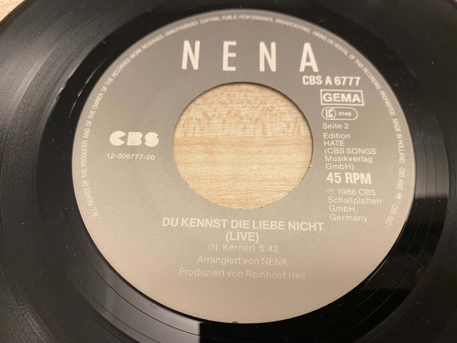 NENA "DU KENNST DIE LIEBE NICHT" 1986 DUTCH PRESSED SINGLE PROMOTIONAL COPY RARE