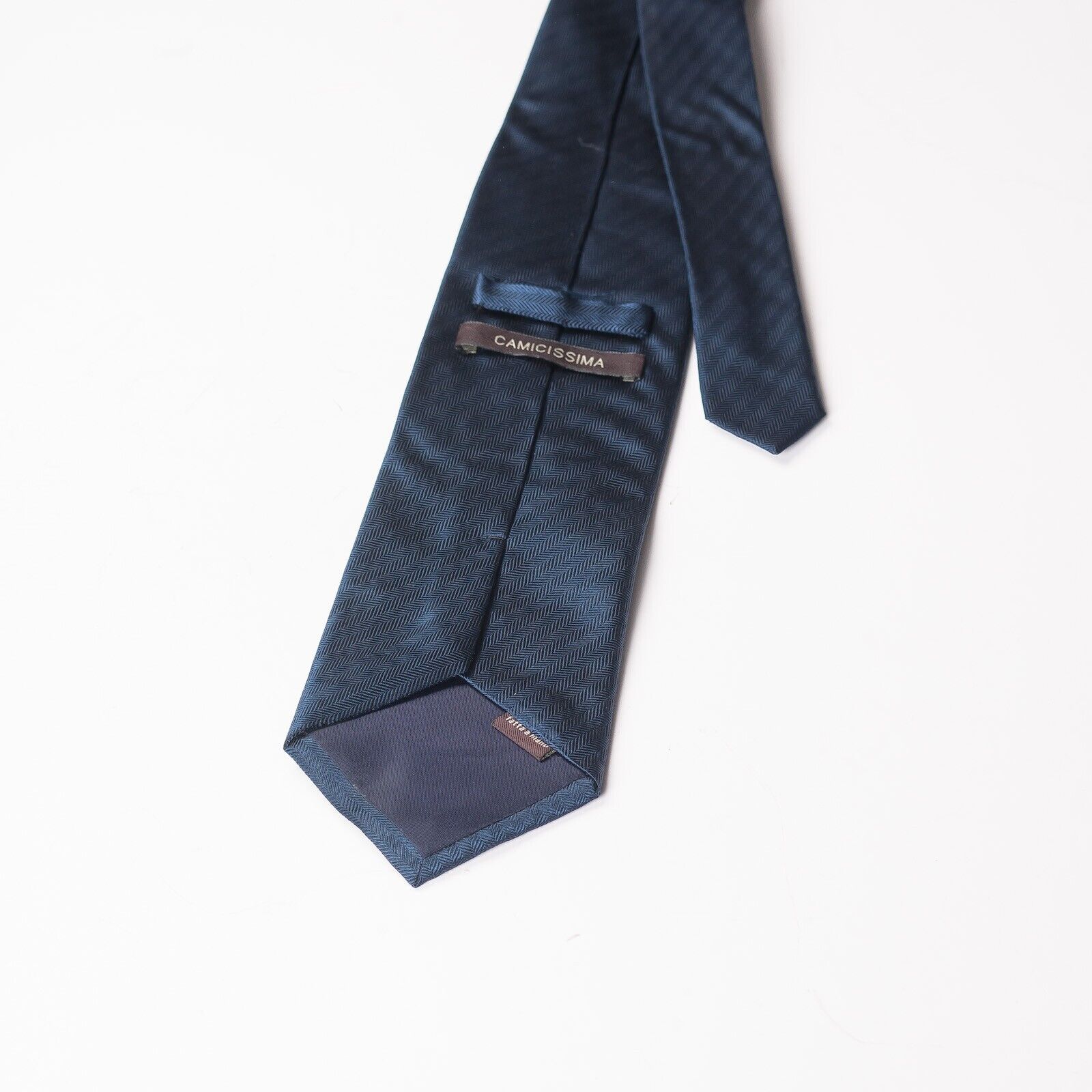 CAMICISSIMA Blue Herringbone Silk Tie Italy Handmade