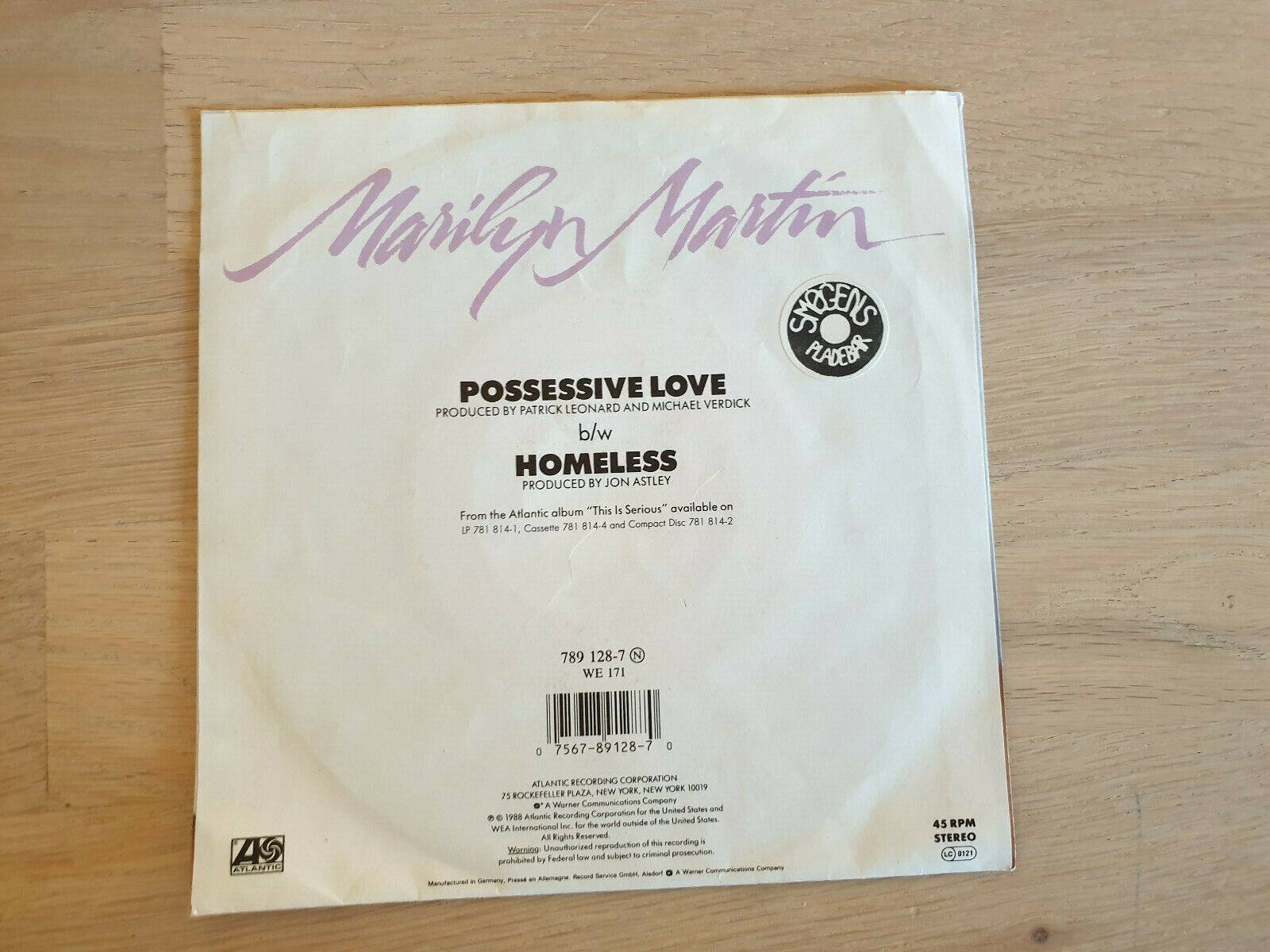 Marilyn Martin – Possessive Love - 7" Vinyl 1988