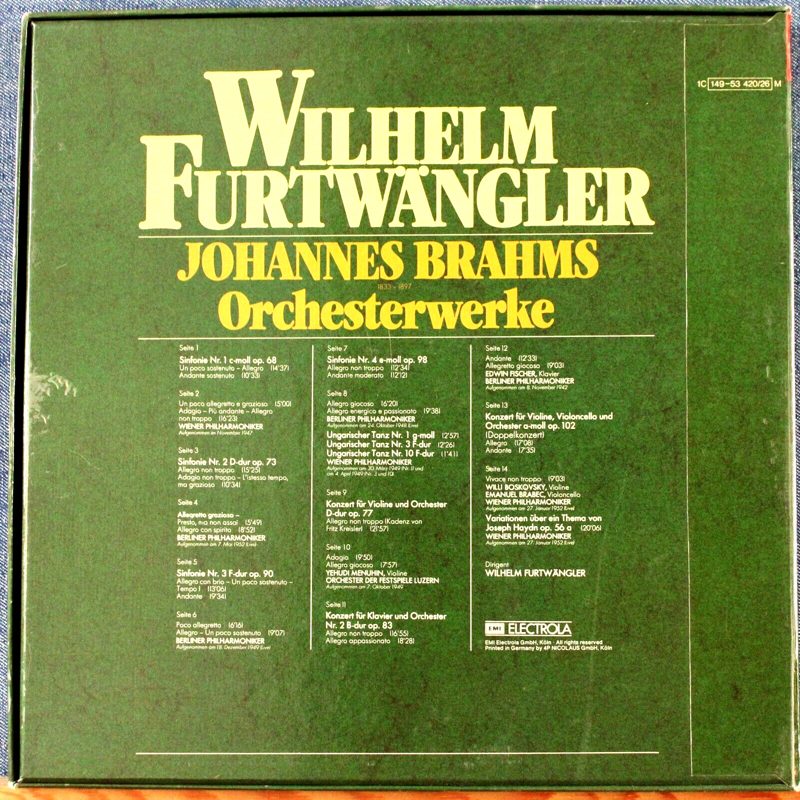 Furtwängler (w Menuhin Boskovsky; Brabec) Brahms (Orchestral works EMI Box NM