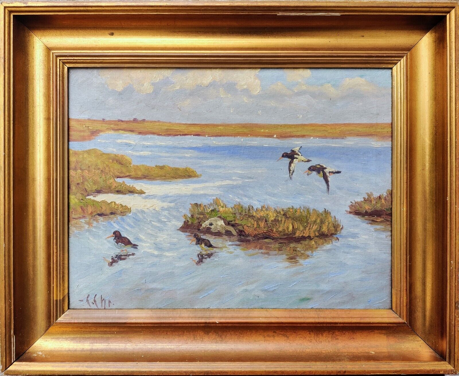 BIRDS OVER THE LAKE, original oil painting