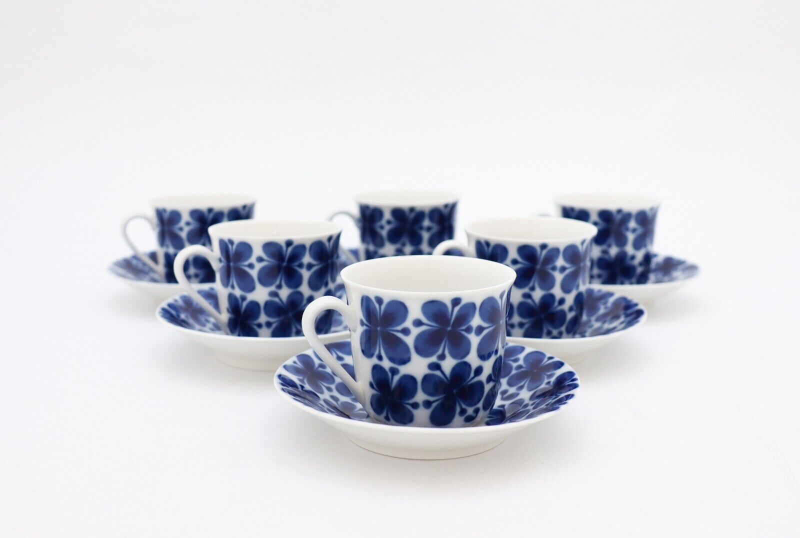 6 Coffee cups Mon Amie Marianne Westman Rörstrand Sweden - Blue Flowers Vintage