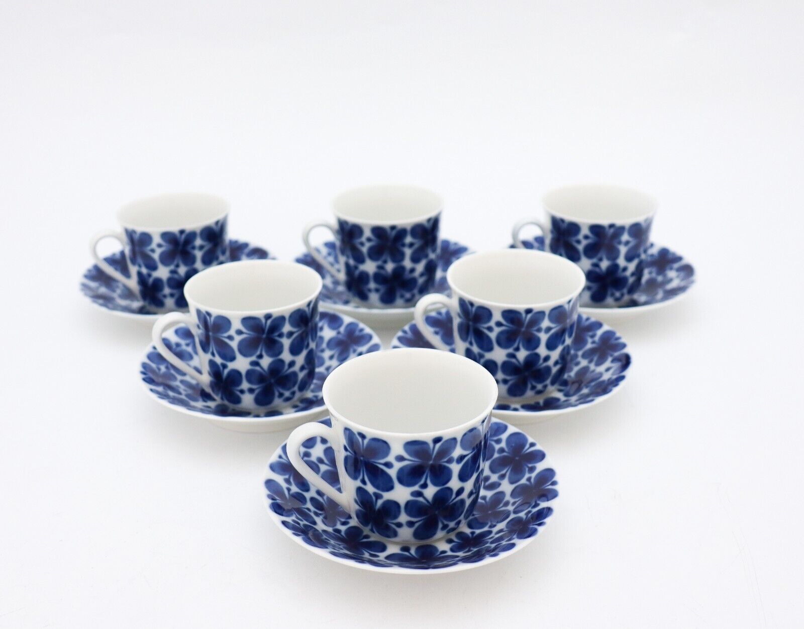 6 Coffee cups Mon Amie Marianne Westman Rörstrand Sweden - Blue Flowers Vintage