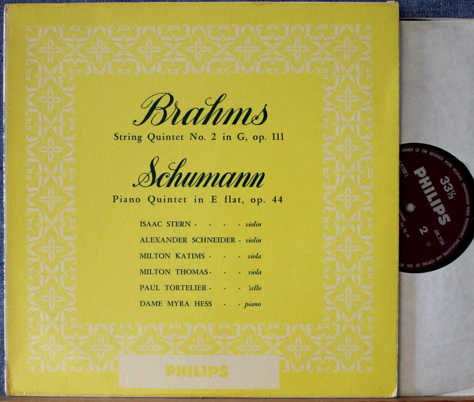 Stern; Tortelier; Hess etc Brahms + Schumann (Quintets)  Philips ABL 3184 NM