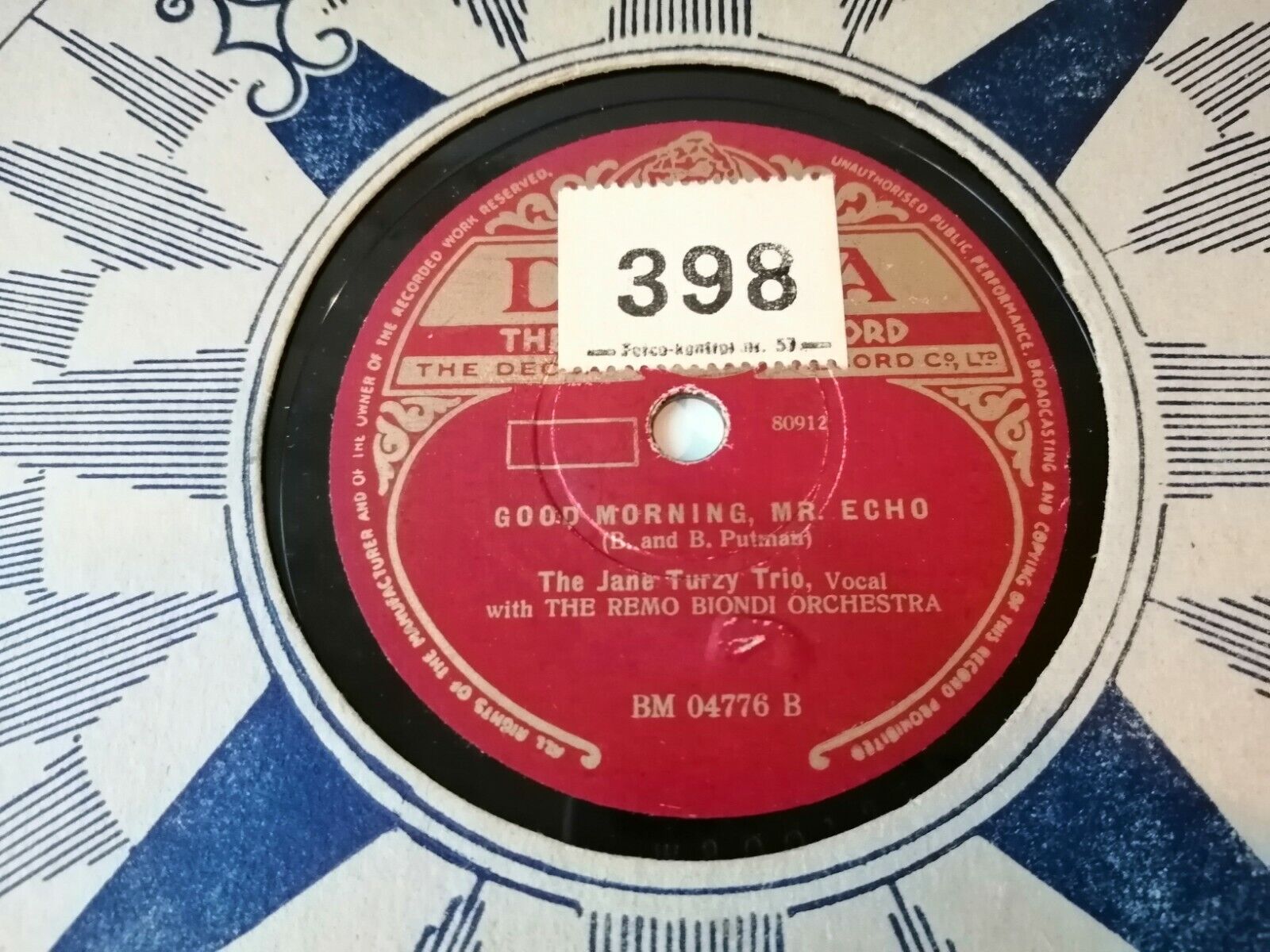 78 RPM JANE TURZYBing Bong Bing / Good Morning MrEchoDecca BM 04776 B