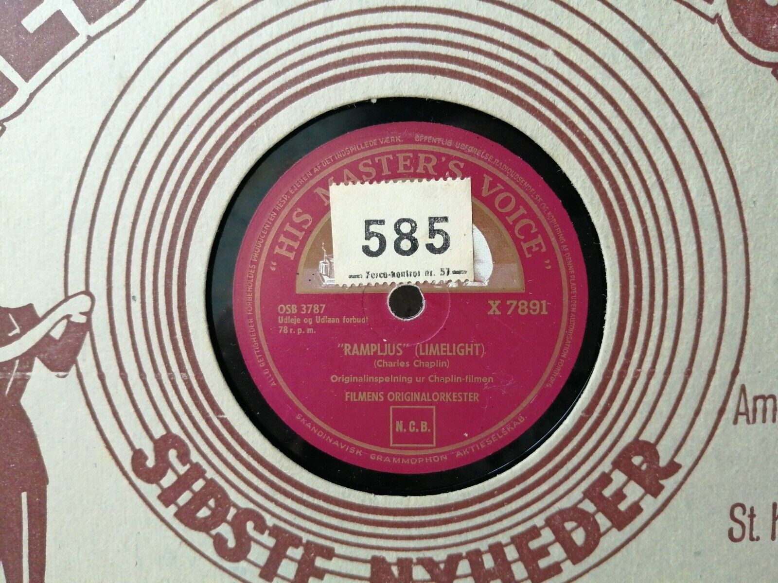 78 RPM  shellac "RAMPLJUS" ChaplinFilmens Originalorkester"The Animal Trainer