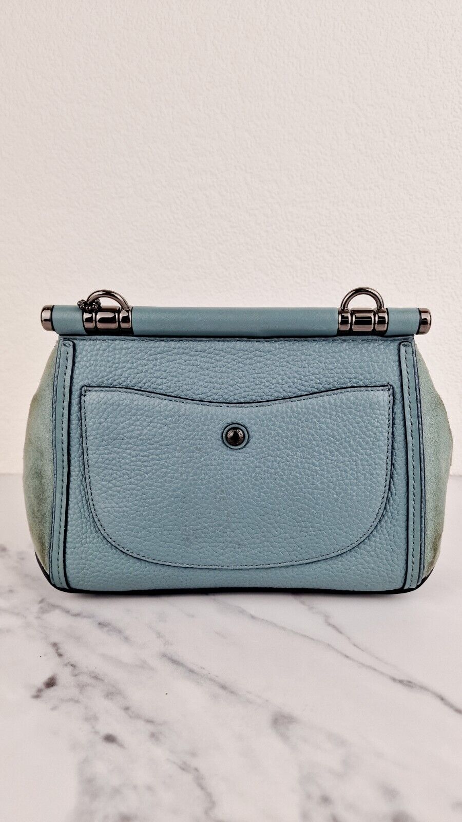 Coach Drifter Crossbody Flap Bag Steel Blue Leather  Suede Turnlock Coach 59048