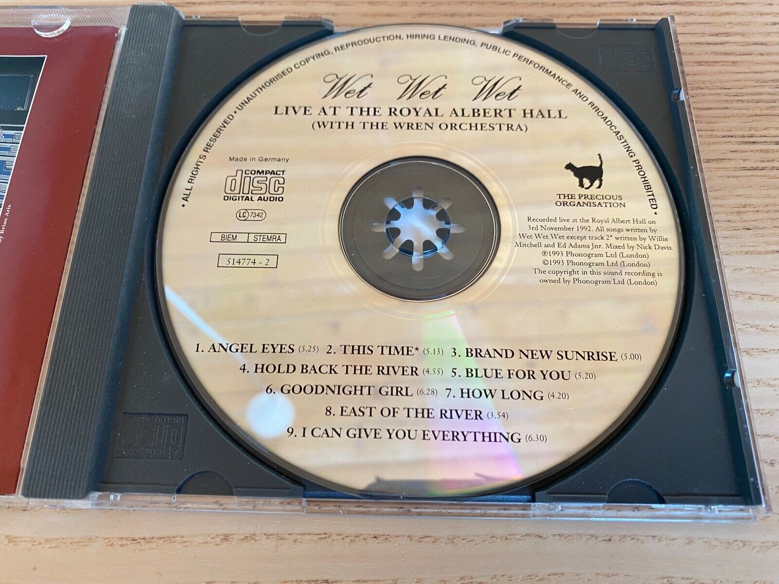 WET WET WET "LIVE AT THE ROYAL ALBERT HALL" 1993 CD ALBUM 9 LIVE TRACK PHONOGRAM