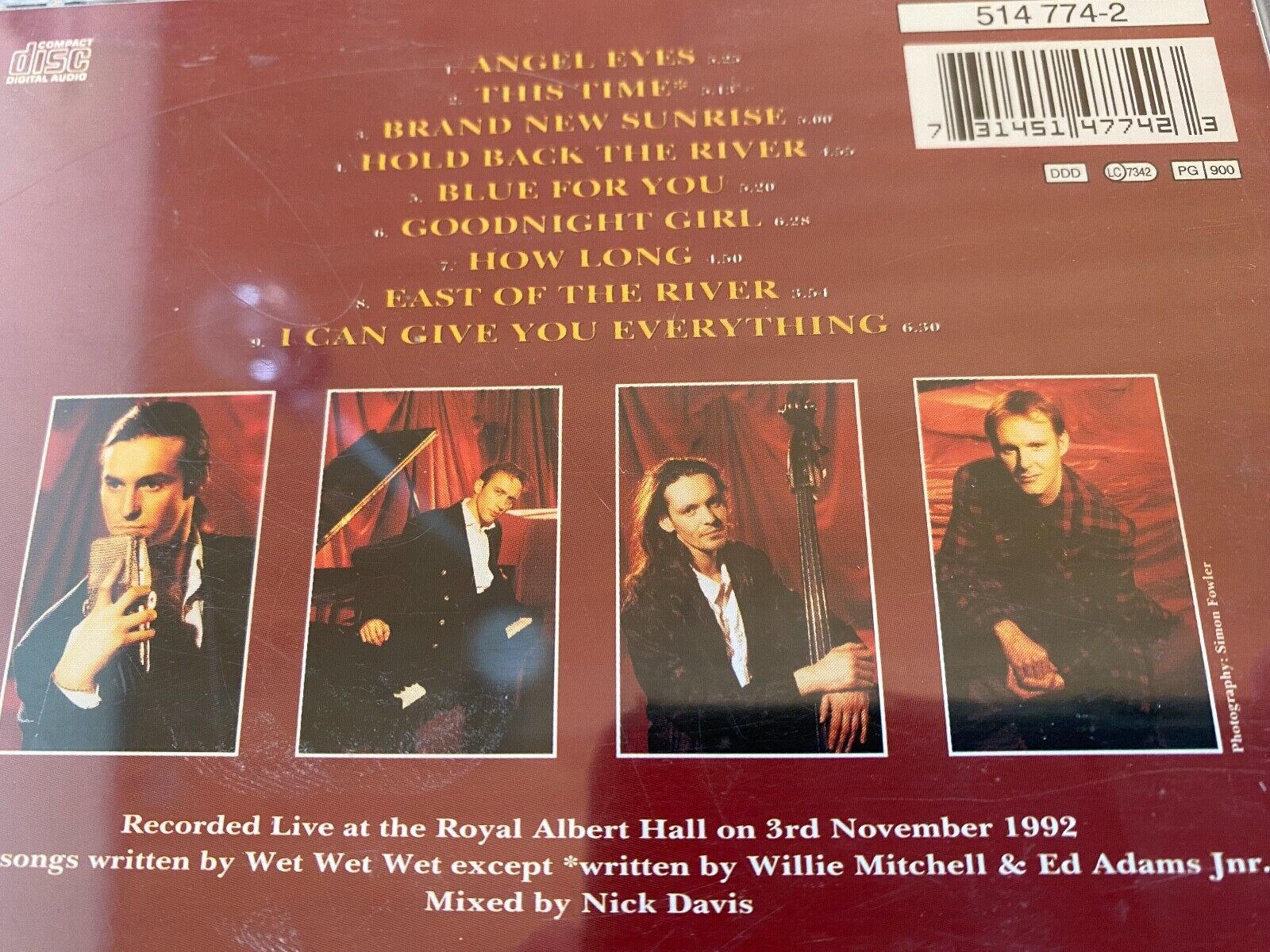 WET WET WET "LIVE AT THE ROYAL ALBERT HALL" 1993 CD ALBUM 9 LIVE TRACK PHONOGRAM