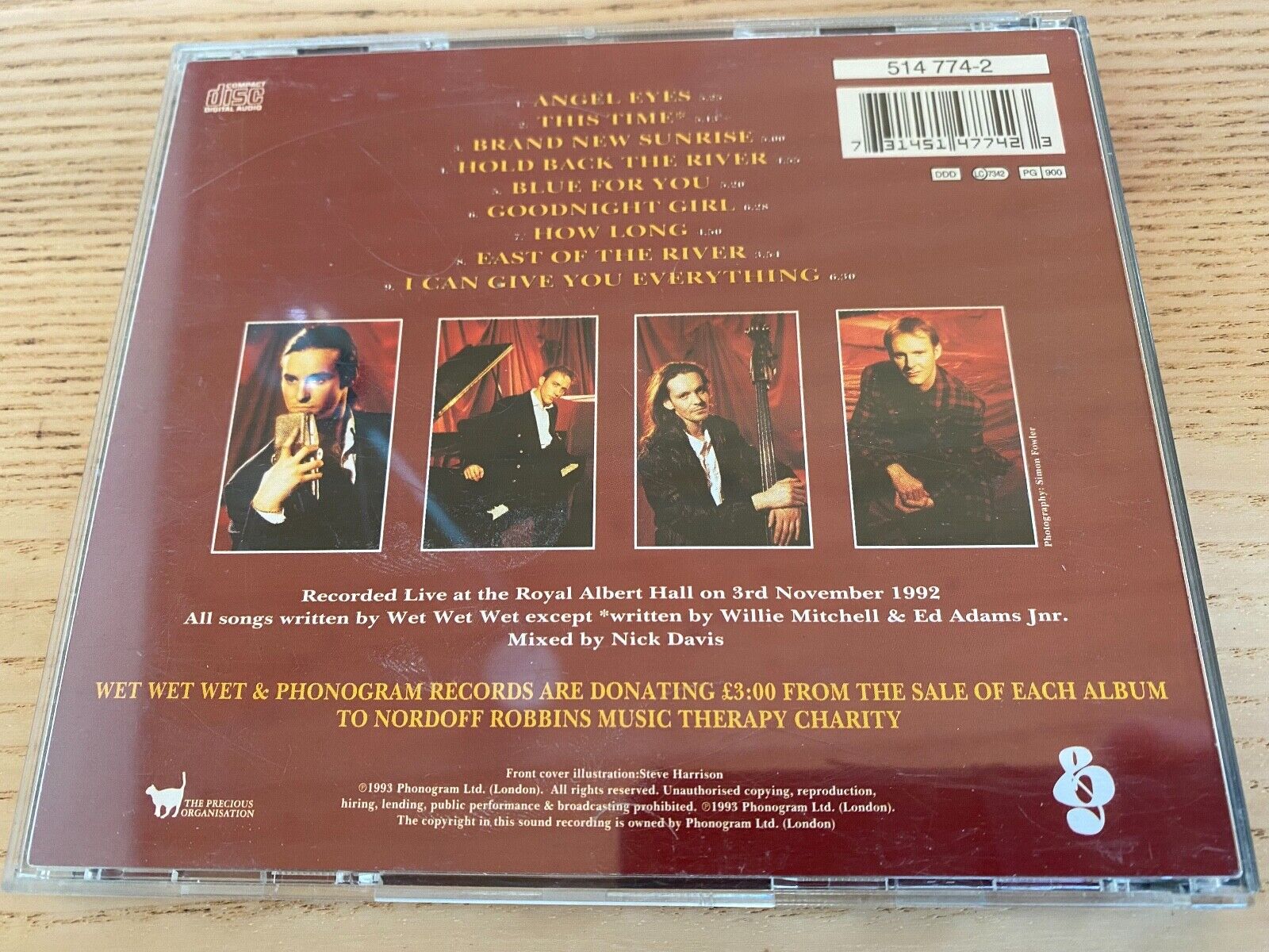 WET WET WET "LIVE AT THE ROYAL ALBERT HALL" 1993 CD ALBUM 9 LIVE TRACK PHONOGRAM