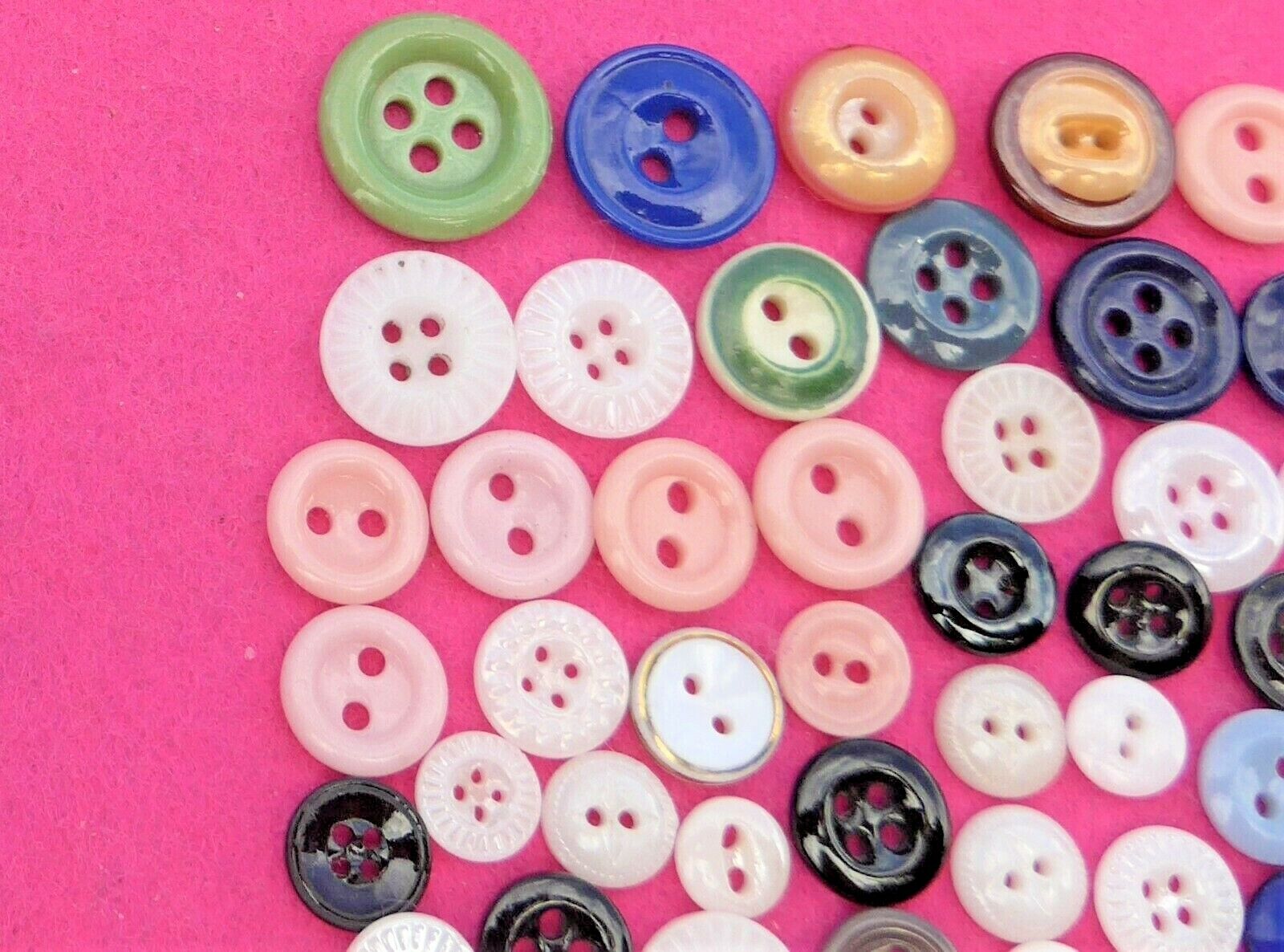 50 vintage CHINA/POCELAIN  buttons - colors shapes sizes - all sew-thru ( 11 )