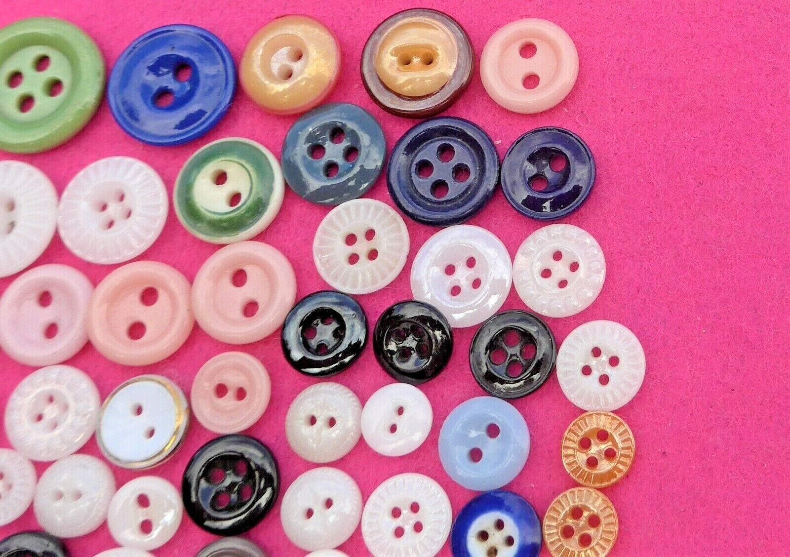 50 vintage CHINA/POCELAIN  buttons - colors shapes sizes - all sew-thru ( 11 )